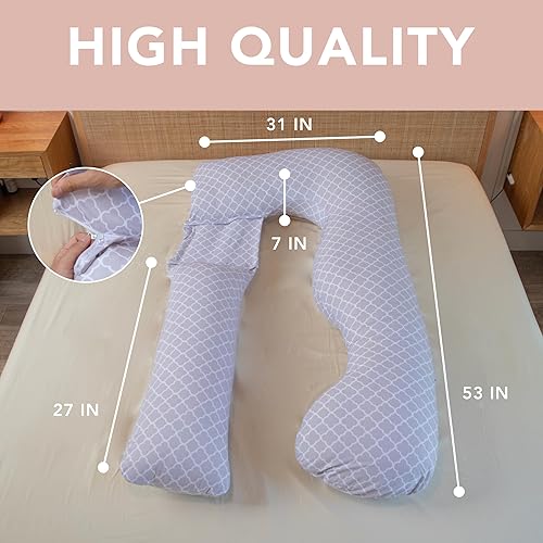 Miniatura 3 de PharMeDoc - Almohadas de embarazo de cuerpo entero en forma de U, funda de jersey arabesca, de embarazo, para dormir, corporales, para adultos, de