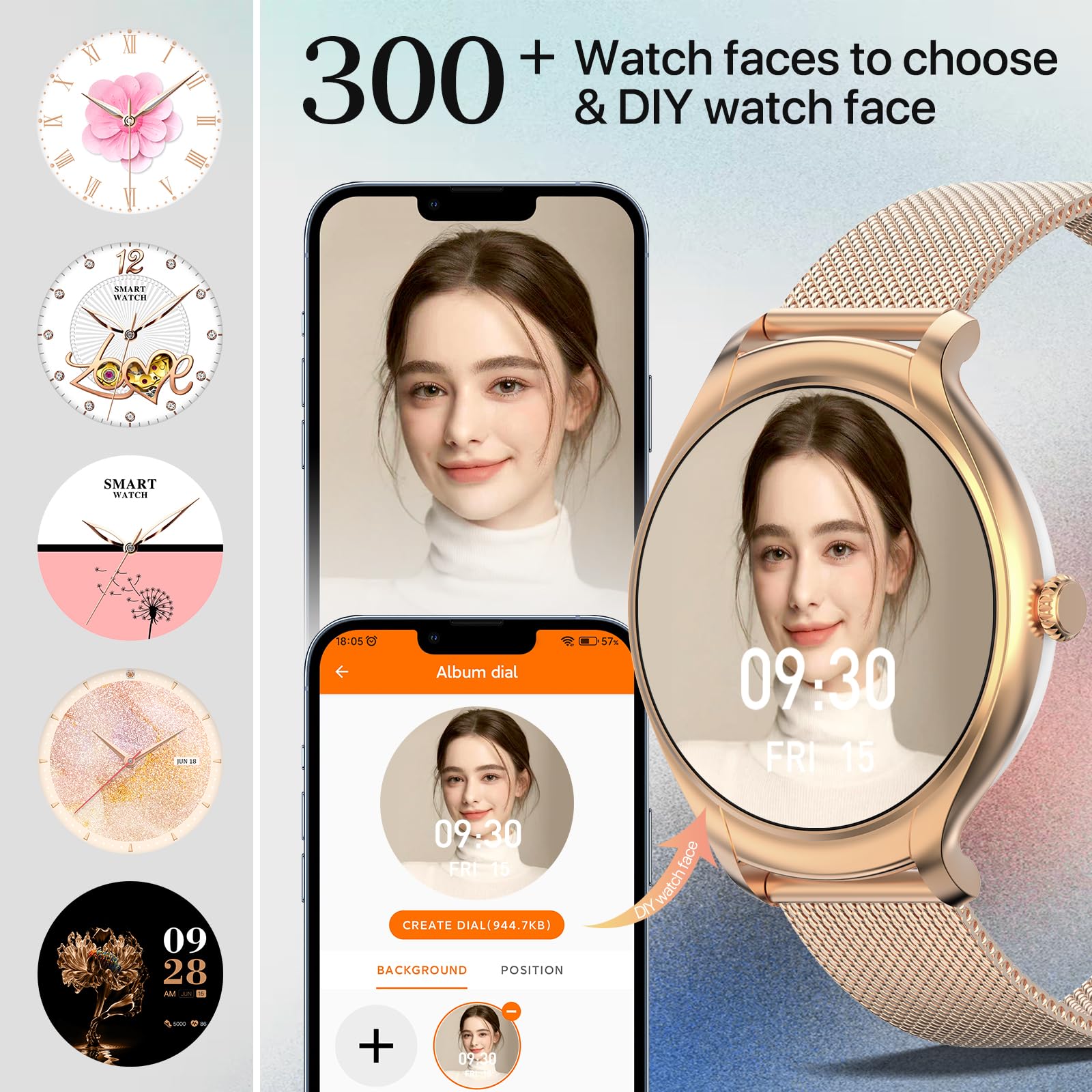 Montre Connectée Femme avec Appel Bluetooth, 1.39" inch Touchscreen Montre Intelligente avec 113 Modes Sport Fréquence Cardiaque Moniteur de Sommeil Assistant Vocal Chronometre pour Android iOS
