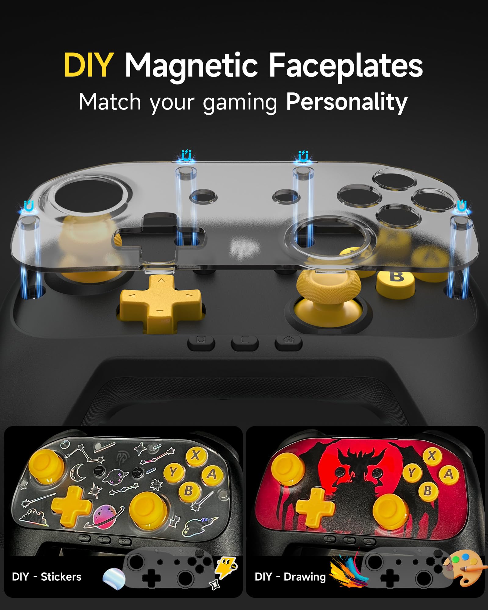 EasySMX S10C Manette pour Switch 2 avec réveil, chat en jeu, mouvement 9 axes, fonction de programmation native, manette Switch 2 Pro avec batterie 1000mAh et façades avant magnétiques – Noir