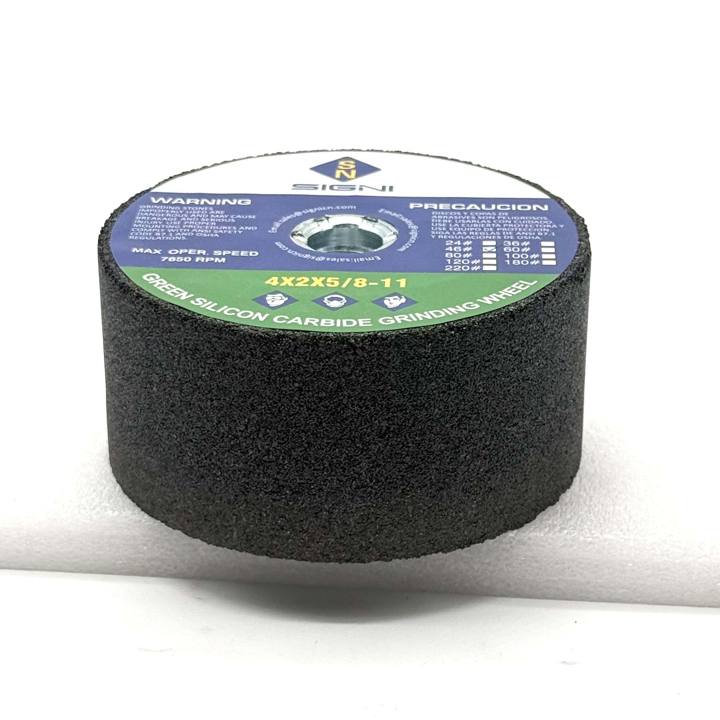 Piedra de afilar verde con rosca para moler granito 4 x 2 x 5/8-11 (1 pieza) (grano 180)