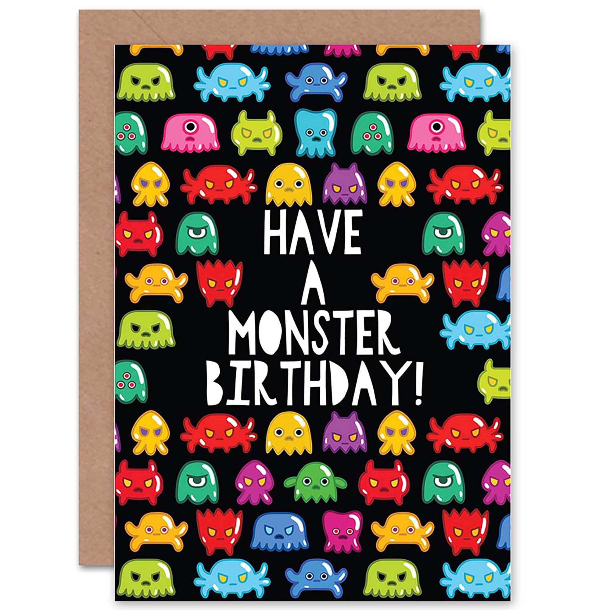 Wee Blue Coo Monster Birthday Kids Bright Blank Greeting Card