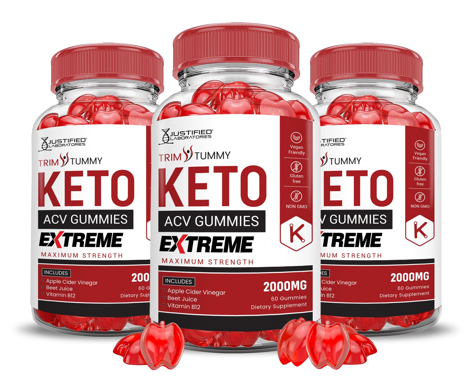 (3 Pack) Trim Tummy Keto ACV Gummies Extreme 2000MG Trim Tummy Keto Gummies Apple Cider Vinegar Formulated with Pomegranate Beet Juice Powder B12 Vegan Non GMO 180 Gummys