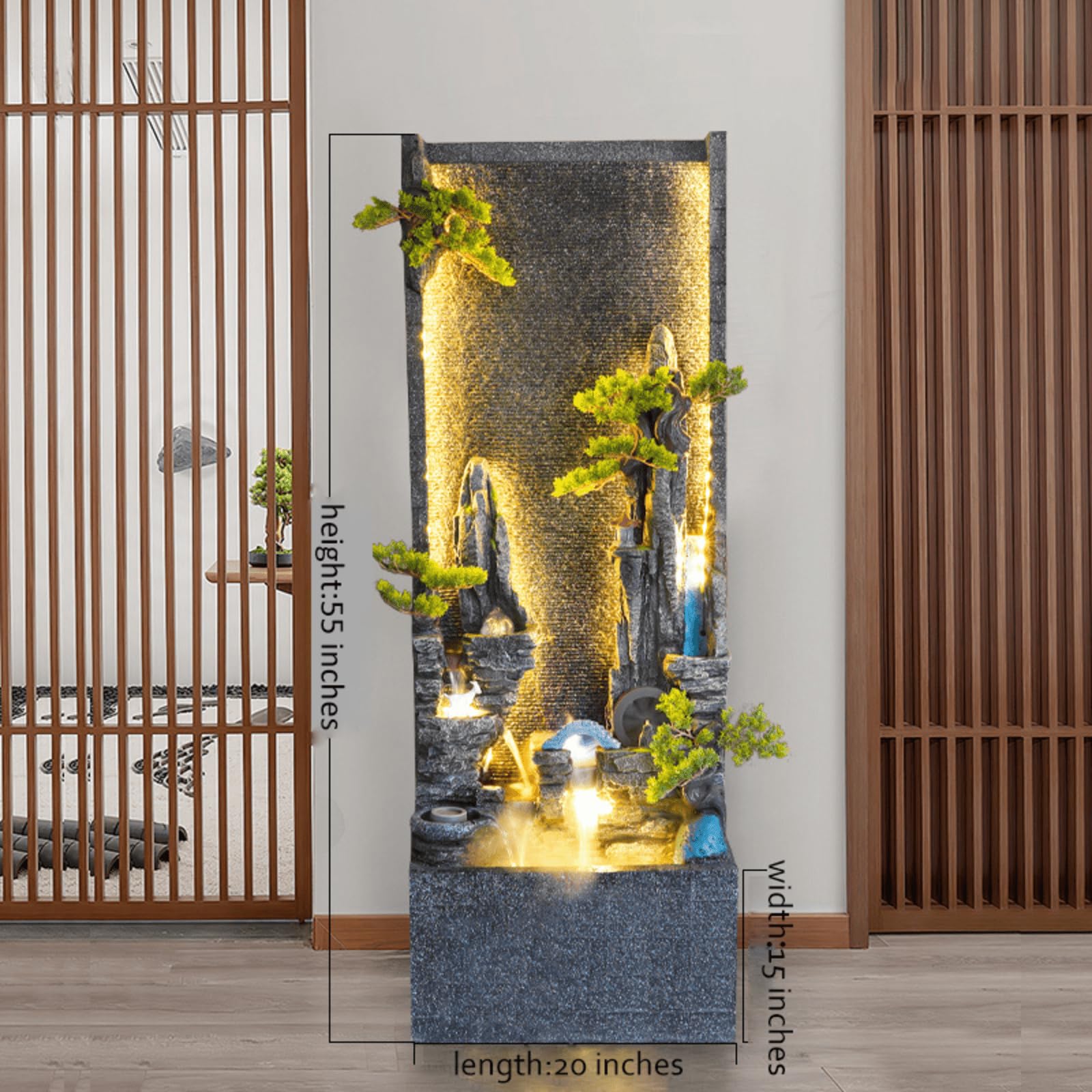 Fontanna wodospadowa bonsai z podświetleniem LED (C)