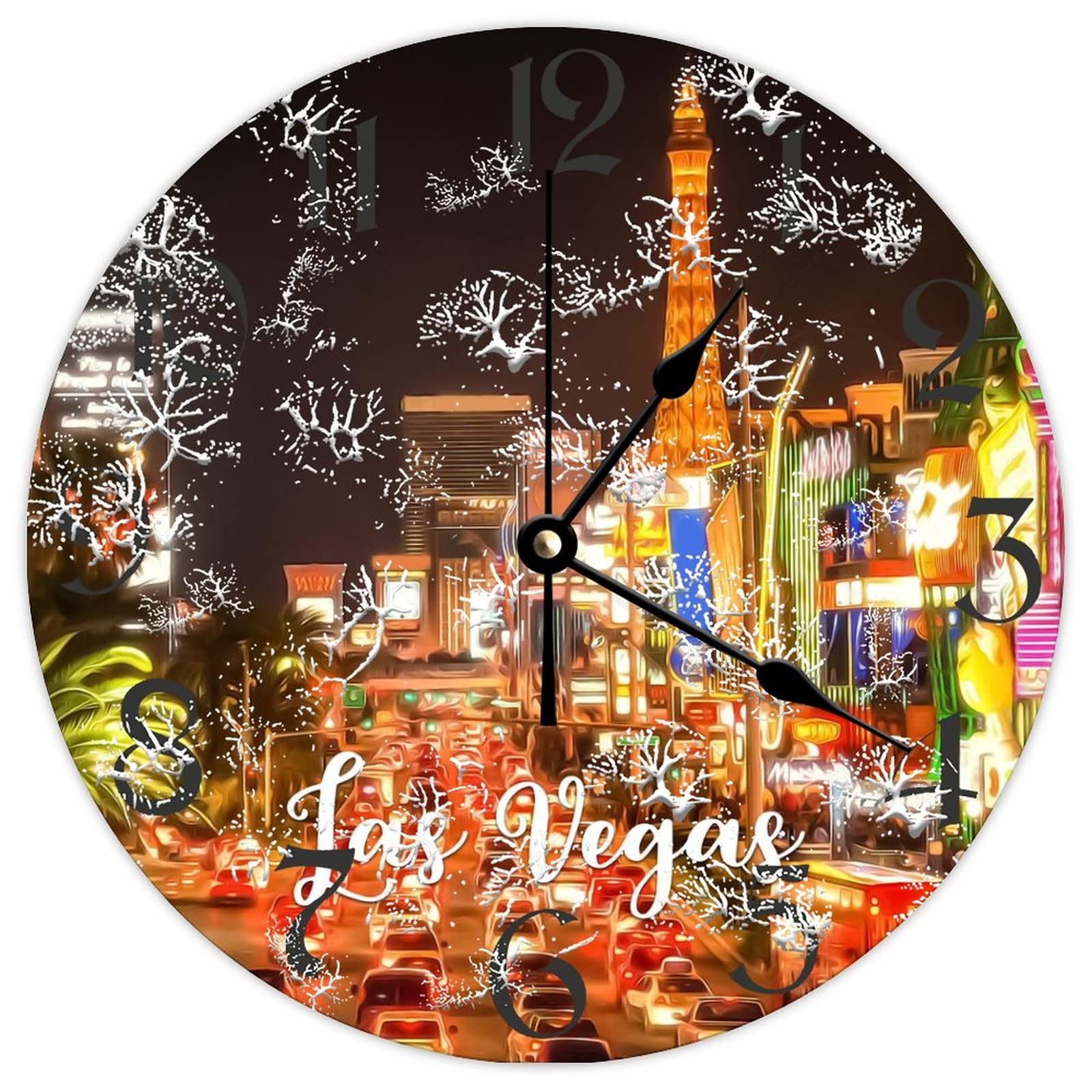 Horloge murale en bois Las Vegas silencieuse pour stopper le tic-tac