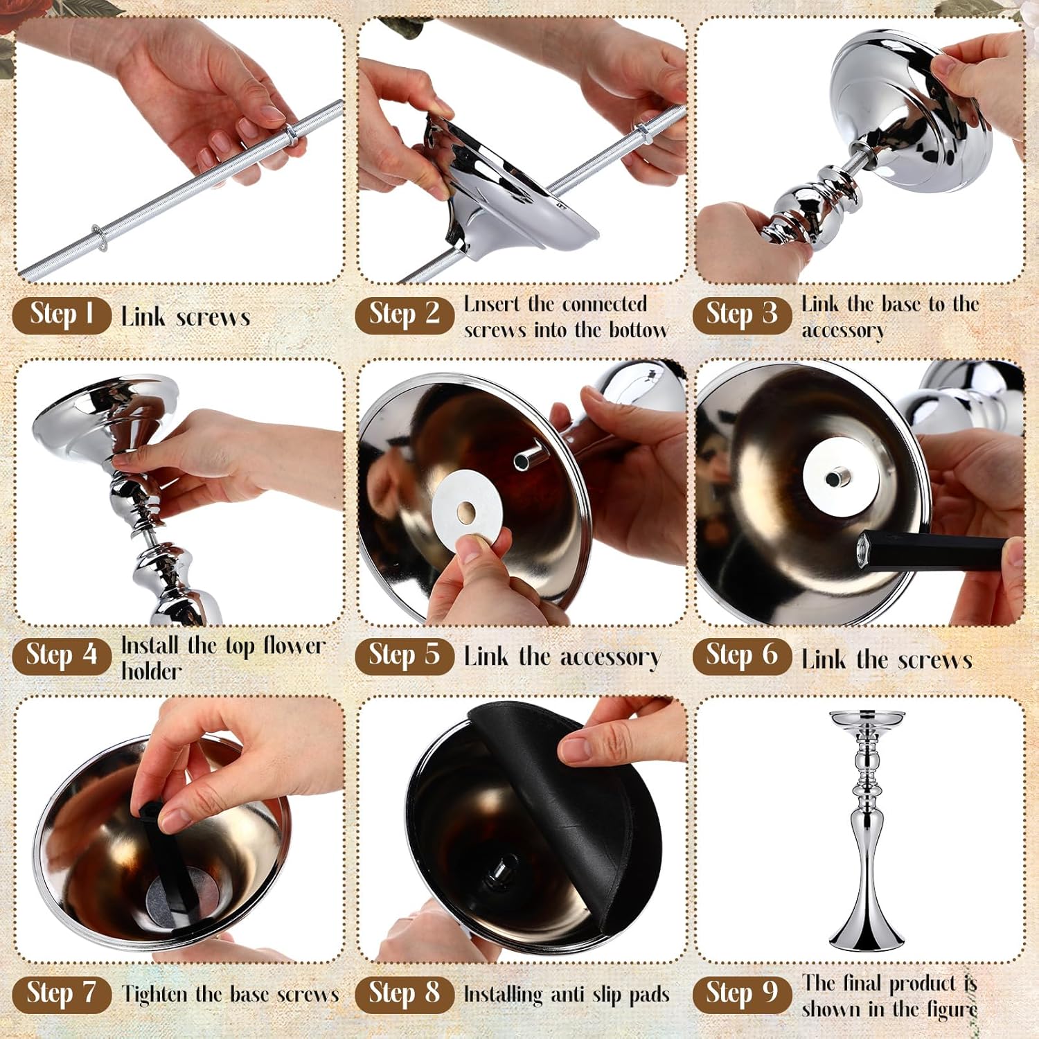 Sadnyy 2 Pcs Sliver Metal Flower Arrangements Stand Tall Wedding Centerpiece Stand Table Decor Flower Vase for Wedding Reception Event Party Dinner Home Decor(15 Inch)