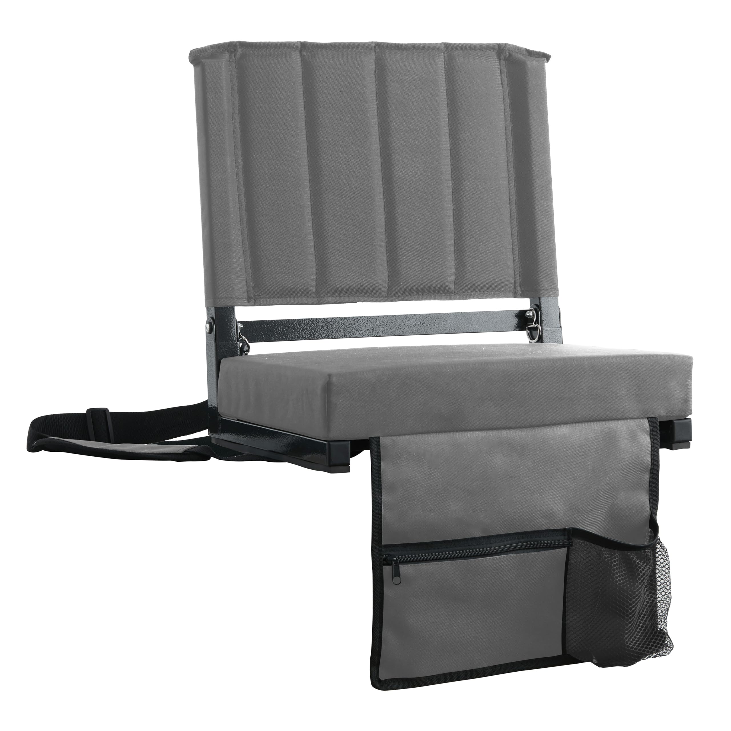 SPORT BEATS Stadium Seats with Back Support Bleacher Chairs with Back and Cushion Thick Padded Bleacher Seats Includes Shoulder Strap Grey 1pc Regular - 17" W x 12" D x 16.5" H
