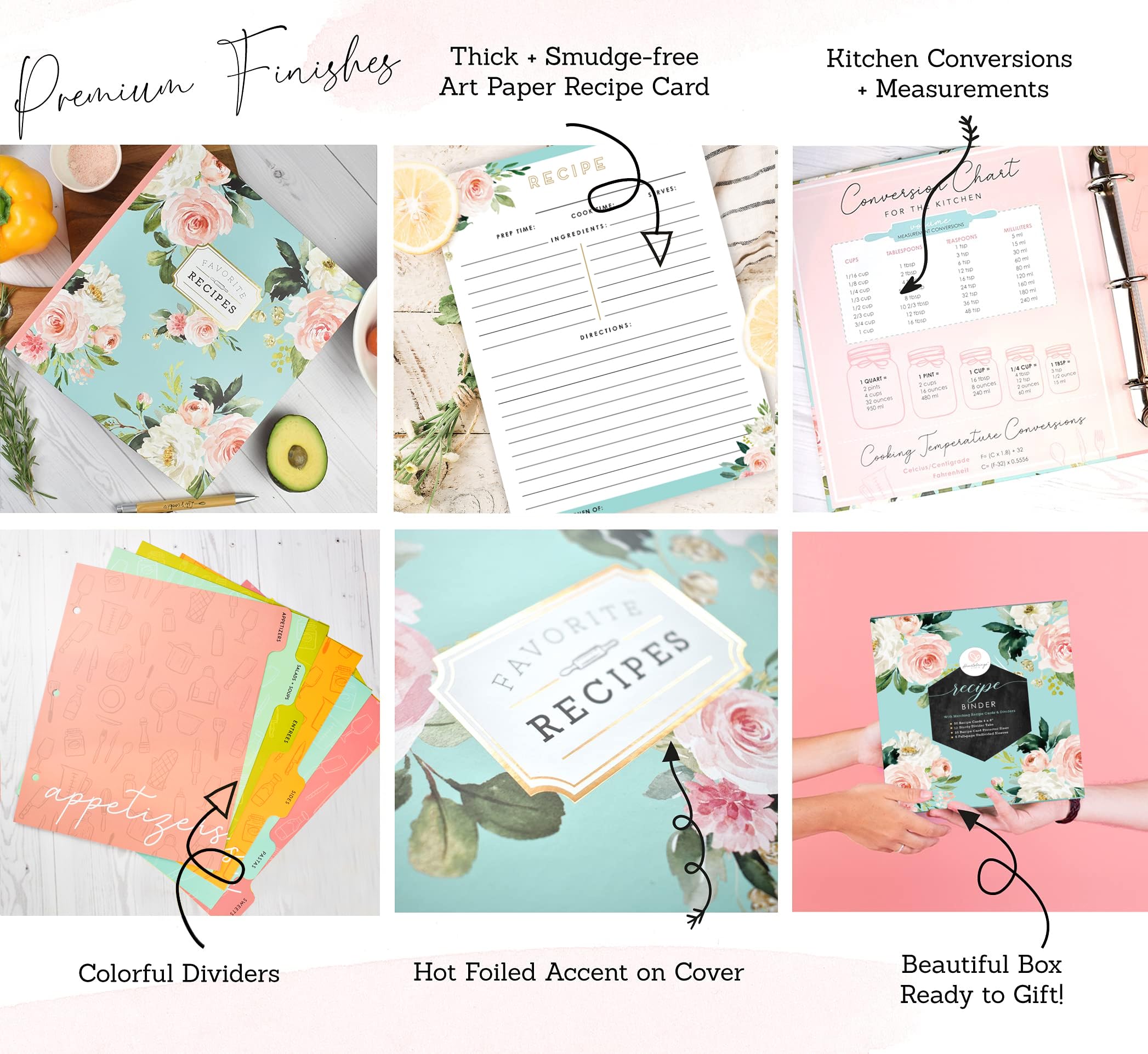 Recipe Binder 3 Ring Organizer Blank Recipe Book 8.5x11 Full-Page with Clear Protective Sleeves, Dividers, Plastic Page Protectors Recipe Book to Write in Your own Recipes