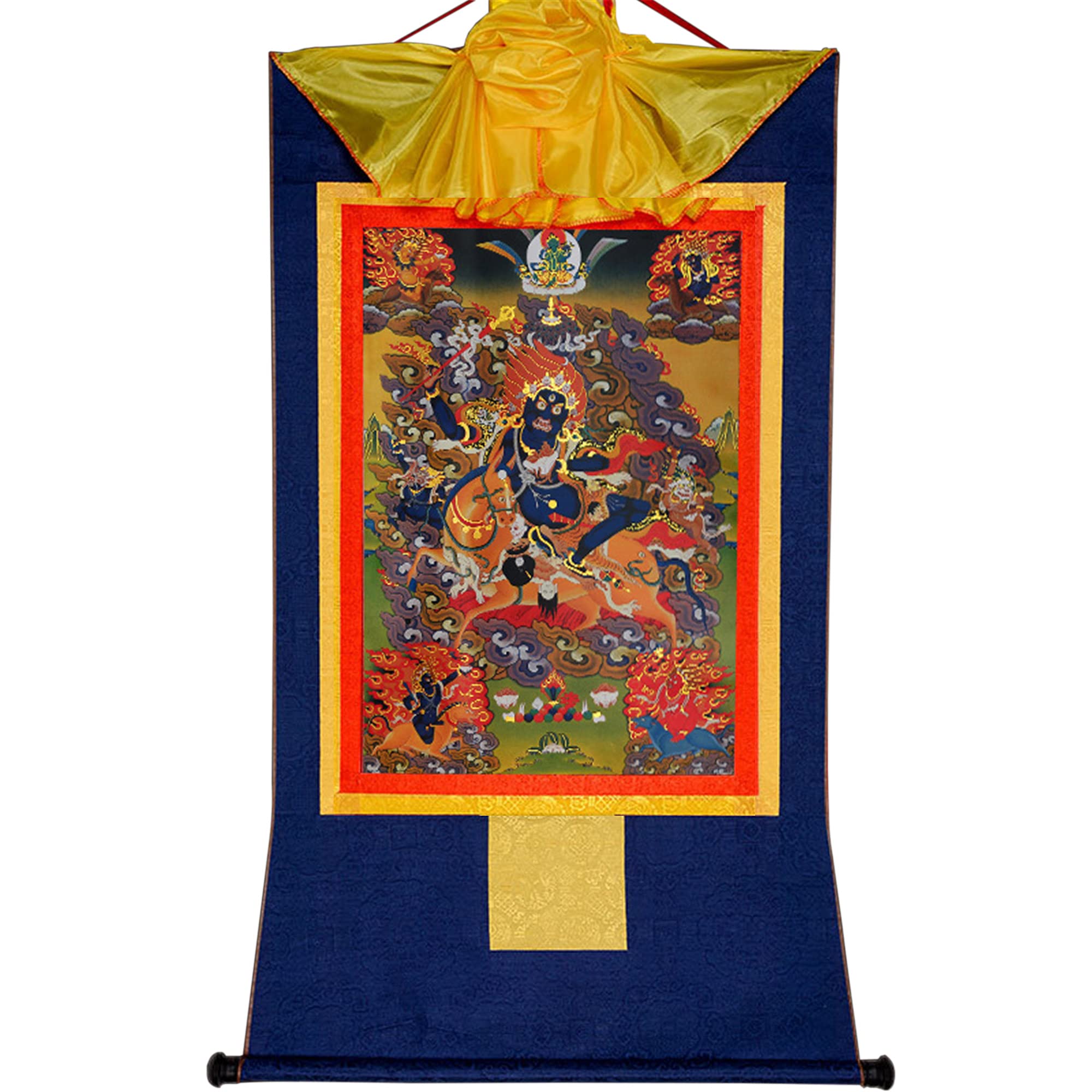 Gandhanra Tibetan Buddhist Thangka Wall Hanging,Palden Lhamo Thangka,Glorious Goddess Shri Devi,Hot Stamped Brocade Buddhist Tapestry for Zen Home Decor, Meditation, Spiritual Relaxation