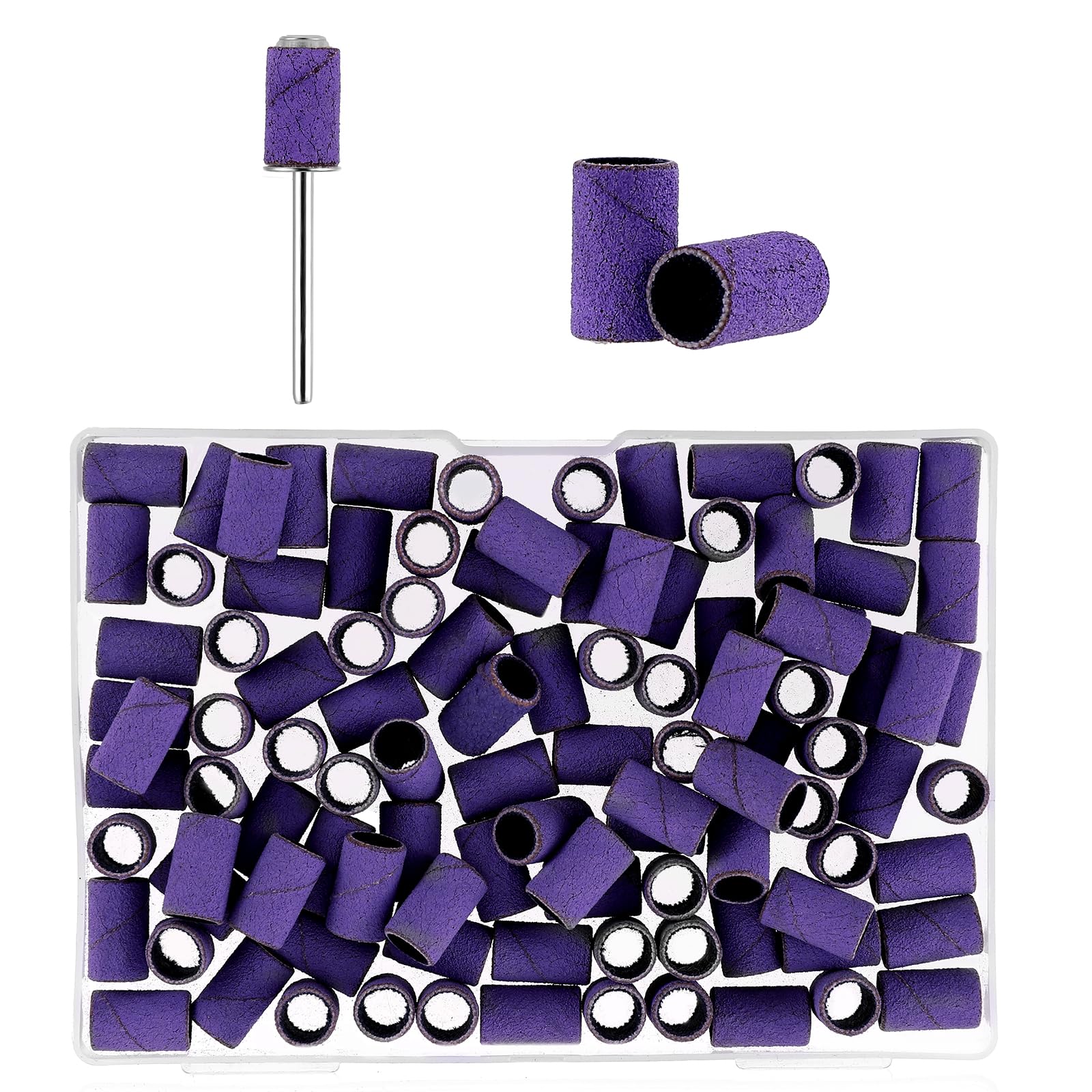 Prasacco 100 almohadillas de lijado para uñas, 240 GRIT, manguitos de lijado, fresadora de uñas, color lila, pequeñas bandas de lijado para uñas de 6,5 mm, para uñas de gel, diseño de uñas, arte de