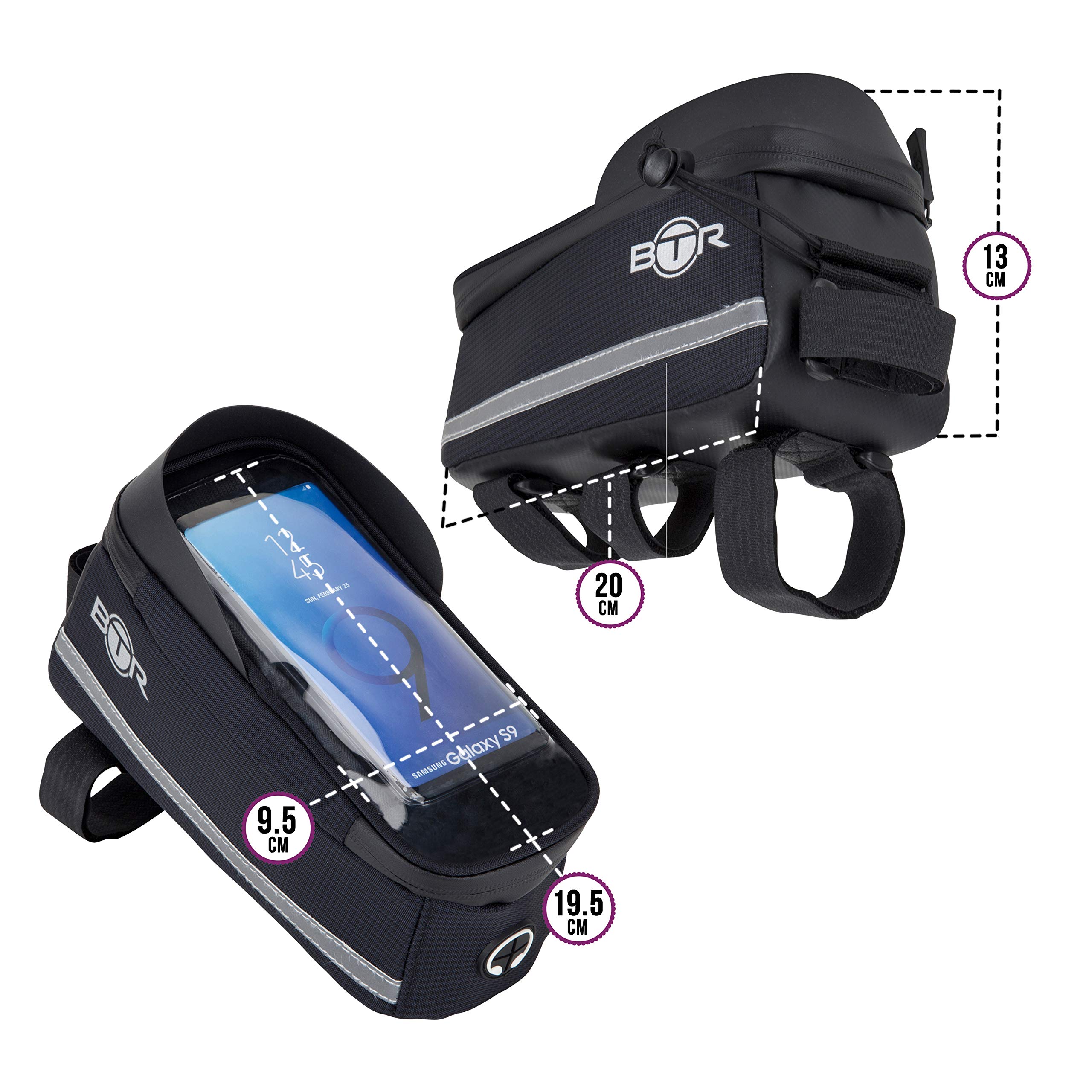 Sacoche De Vélo BTR Blue + Support Téléphone – Sac De Tube Supérieur, étanche, Universel