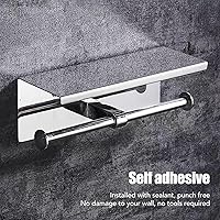 Vista 3 de Soporte de papel higiénico con estante, soporte doble de papel higiénico para montaje en pared, dispensador de rollos de papel higiénico doble