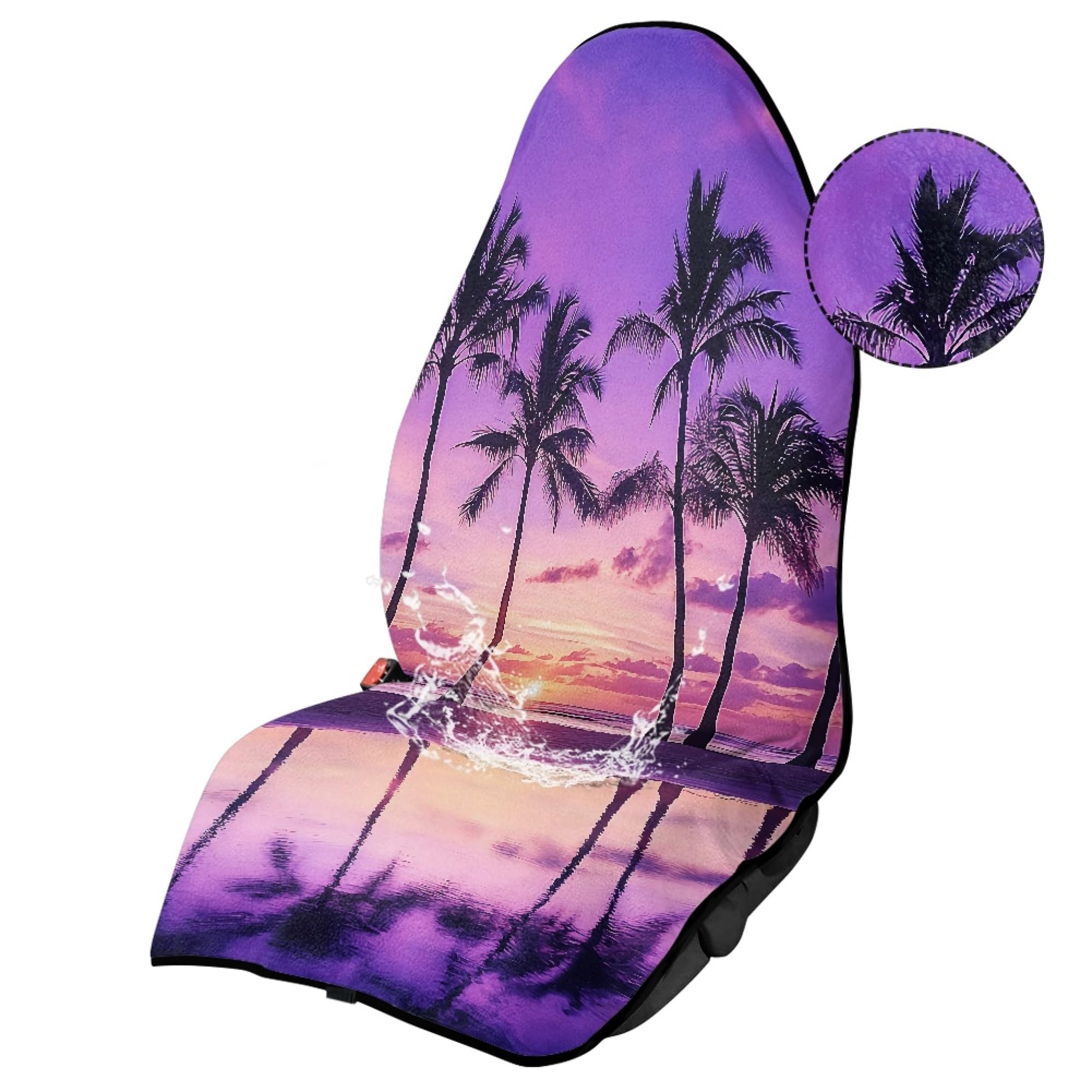 JOAIFO Sports Car Towel Seat Cushion Cover, Tropical Palm Tree Seat Towel Cover Front Seats Only, Reusable Auto Protector for SUV Vans Sedans Trucks