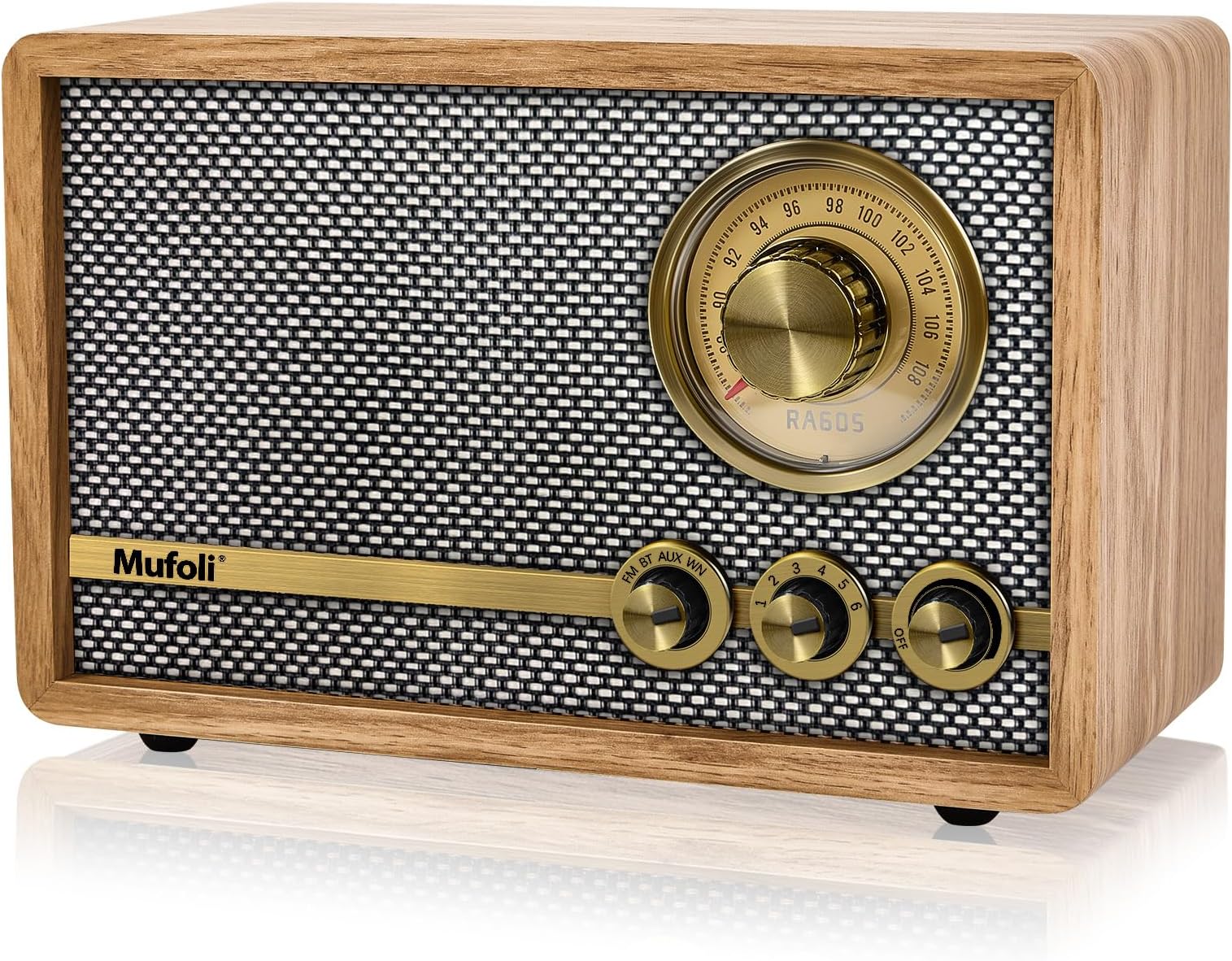 Retro Radio with Bluetooth Speaker, Vintage Bluetooth Radio with White Noise Function, Wood FM Radio Speaker with Rotary Tuning Dial for Home, Bedroom, Living Room, Kitchen, Cafe(RA60S-D)
