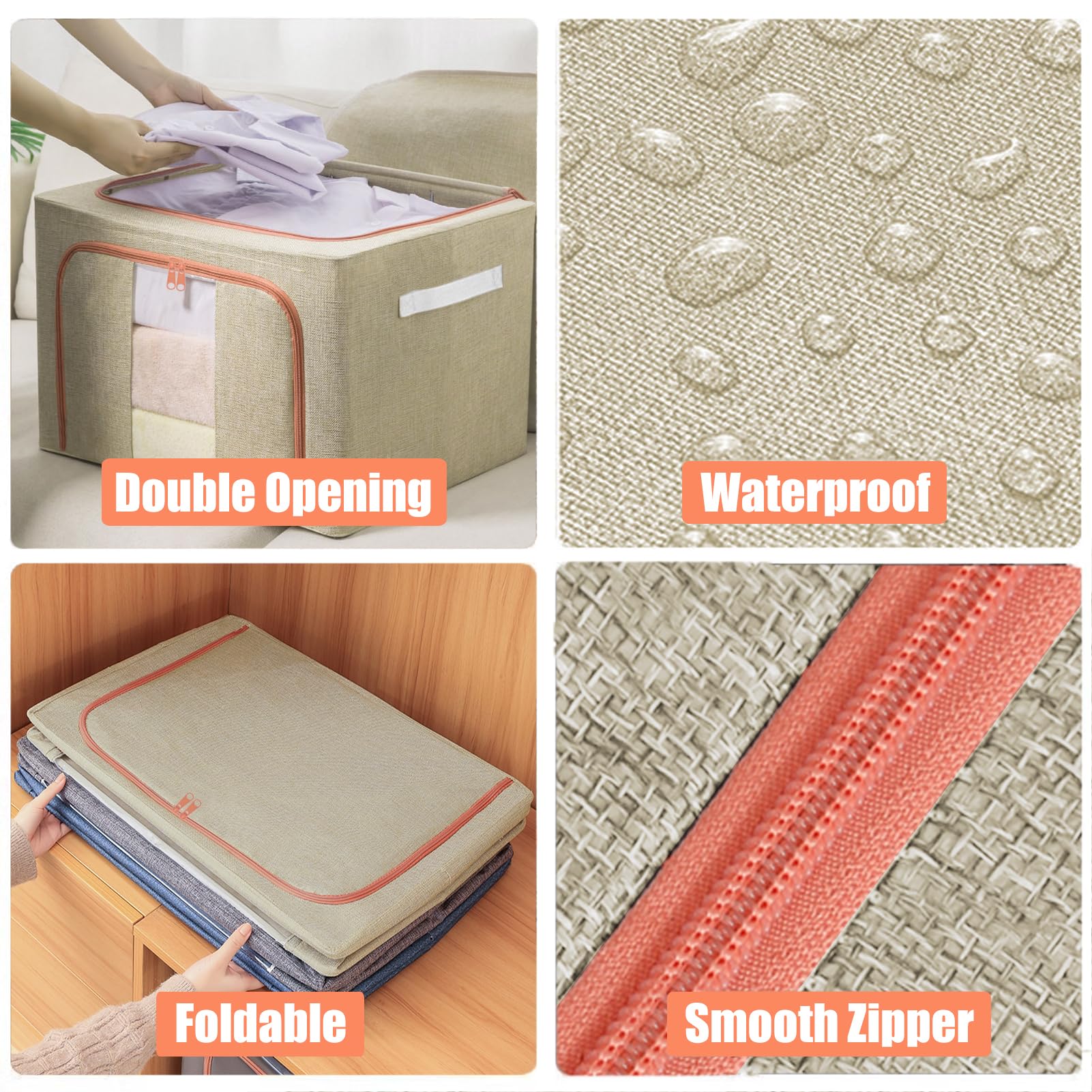 KXF Kleiderschrank-Aufbewahrungsboxen, 3 Packungen, 100 l, wasserdicht, stapelbar, faltbar, Oxford-Stoff, Stahlrahmen, Schrank, Kleidung, Aufbewahrungstasche, klares Fenster und Tragegriffe für