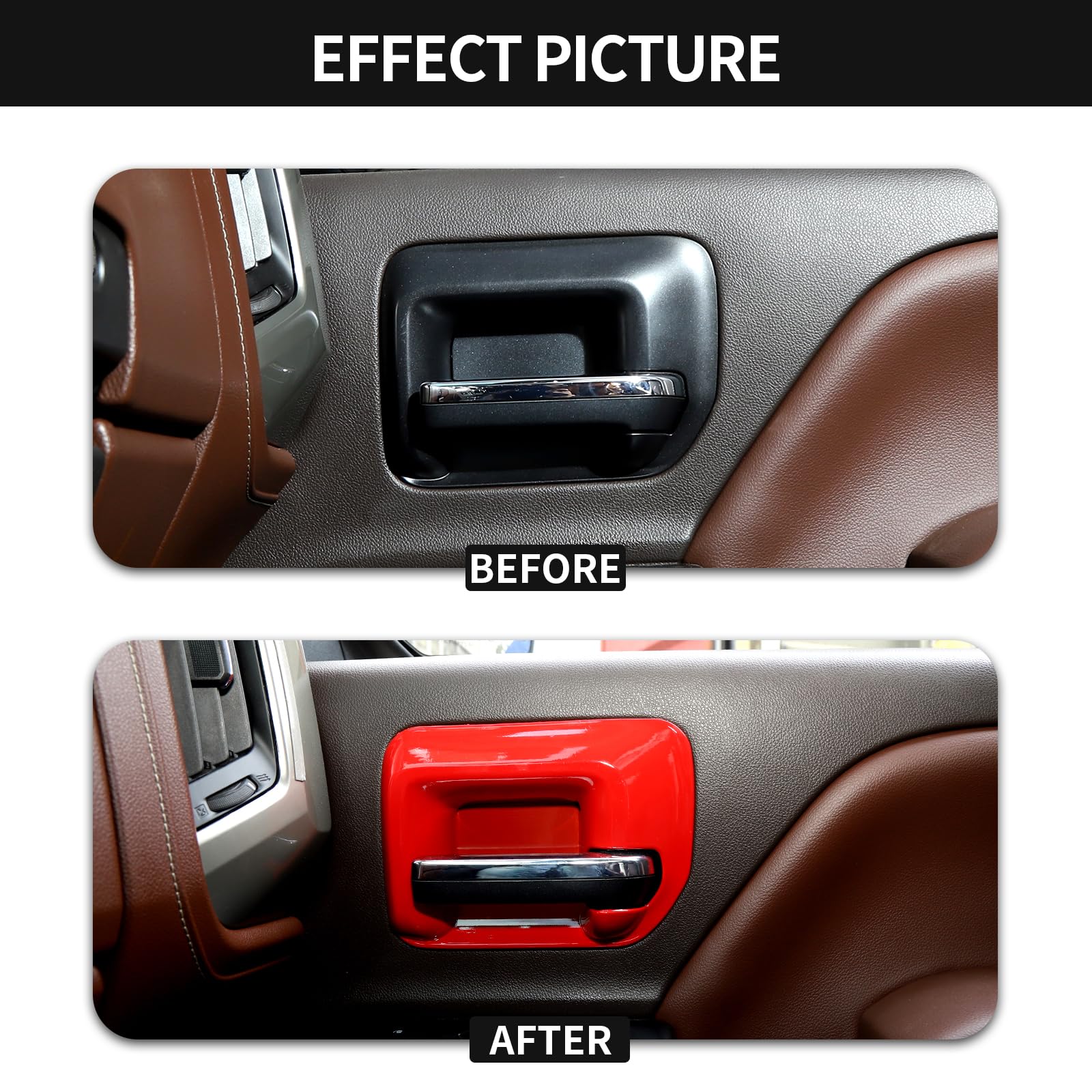 RT-TCZ For Silverado Red Inner Door Handle Panel Trim Cover For Chevy Silverado GMC Sierra 2014-2018 Red Interior Accessories 4pcs (Only For Crew Cab