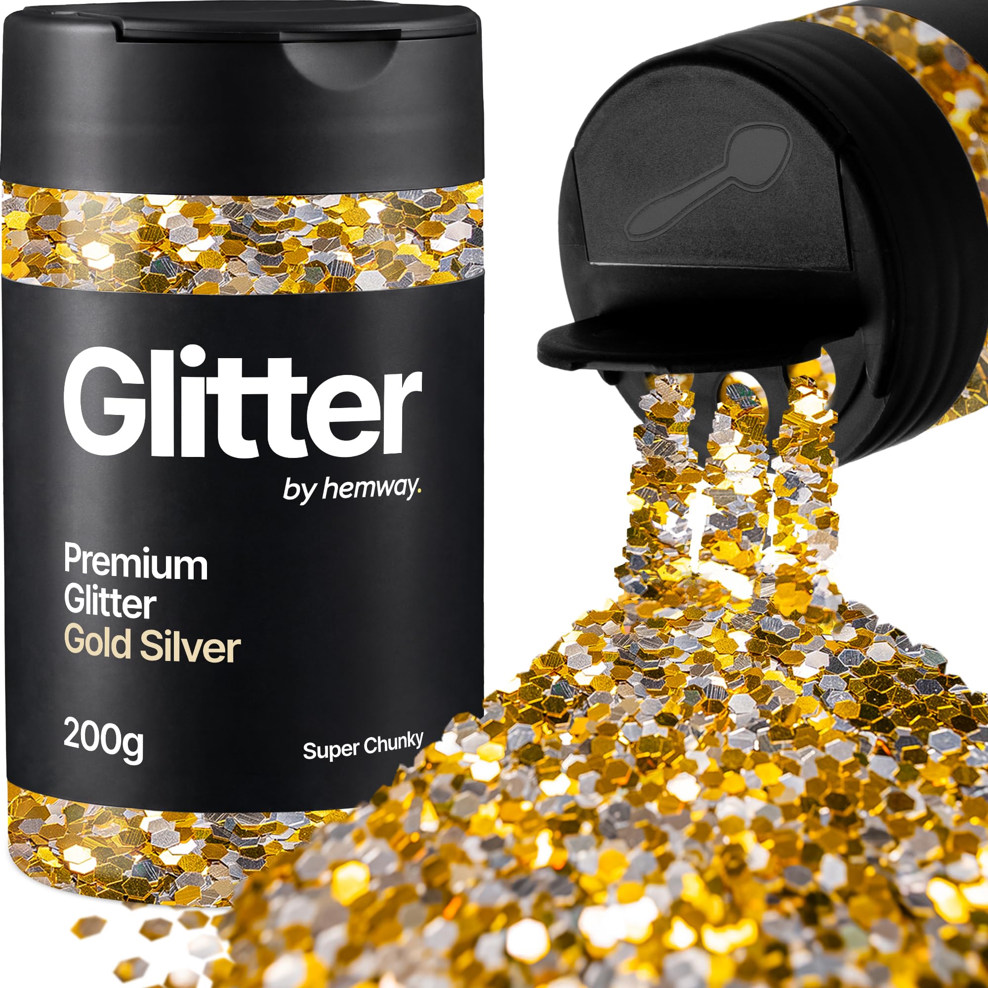 Hemway Gold Silver Glitter Shaker, 200g Super Chunky Glitter for Crafts Metallic Flake Sequins for Resin & Epoxy Crafts for Decorating, Halloween, Christmas, Nail, Face, Art — image 1