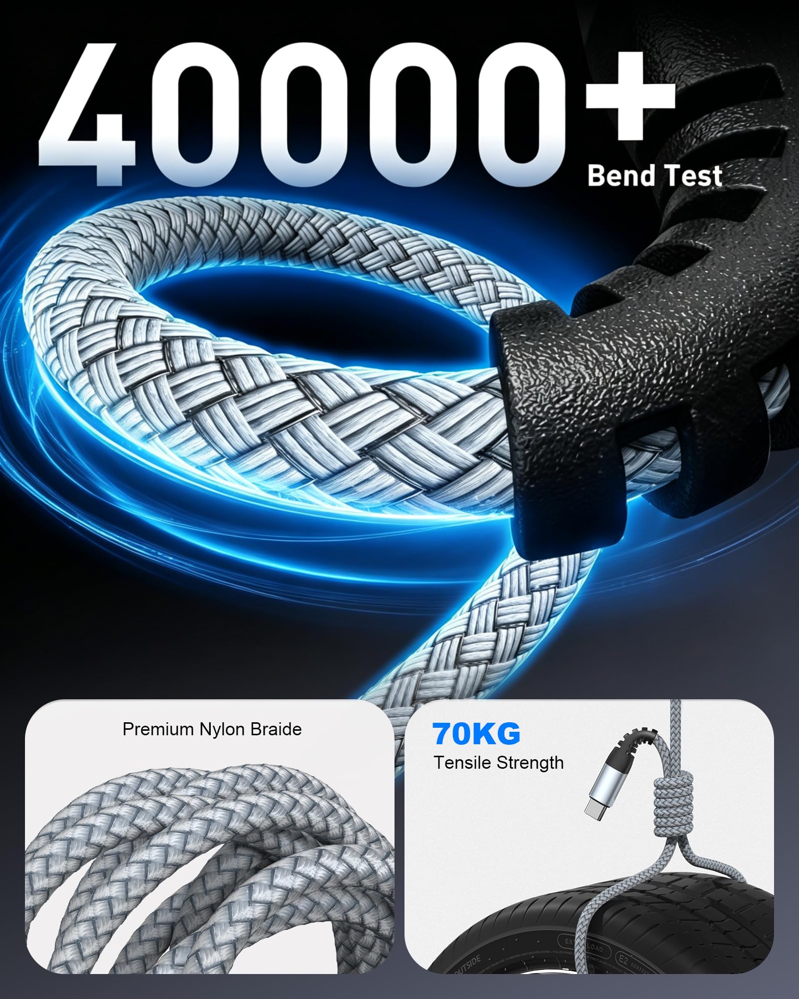 Cavo da USB C a USB C, confezione da 2, 1,8 m, cavo di ricarica rapida tipo C da 60 W, cavo di ricarica USB C intrecciato in nylon per iPhone 17 16 15 Pro Max iPad MacBook Neo Air Pro Samsung S26 S25