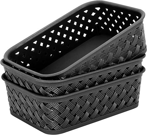 MaxGear Organización y almacenamiento, 3 unidades, contenedores de almacenamiento de plástico, cestas tejidas para almacenamiento, cestas de