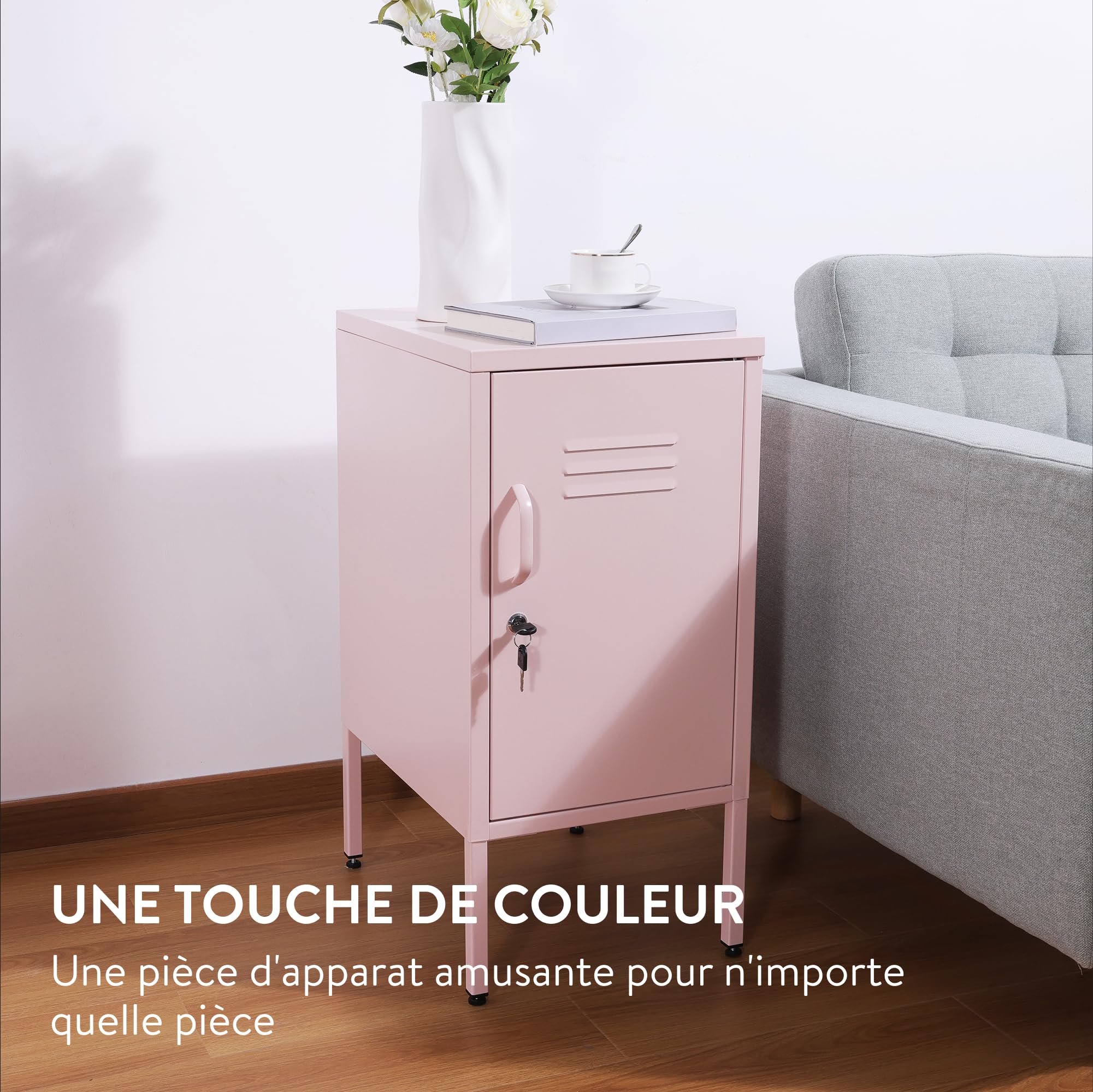 Navaris Armoire Metallique Rangement - Petit Casier de Rangement en Metal Rose avec 2 Clés pour Vêtement Accessoire Jouet Enfant - Armoire Bureau Chambre Atelier Meuble Industriel