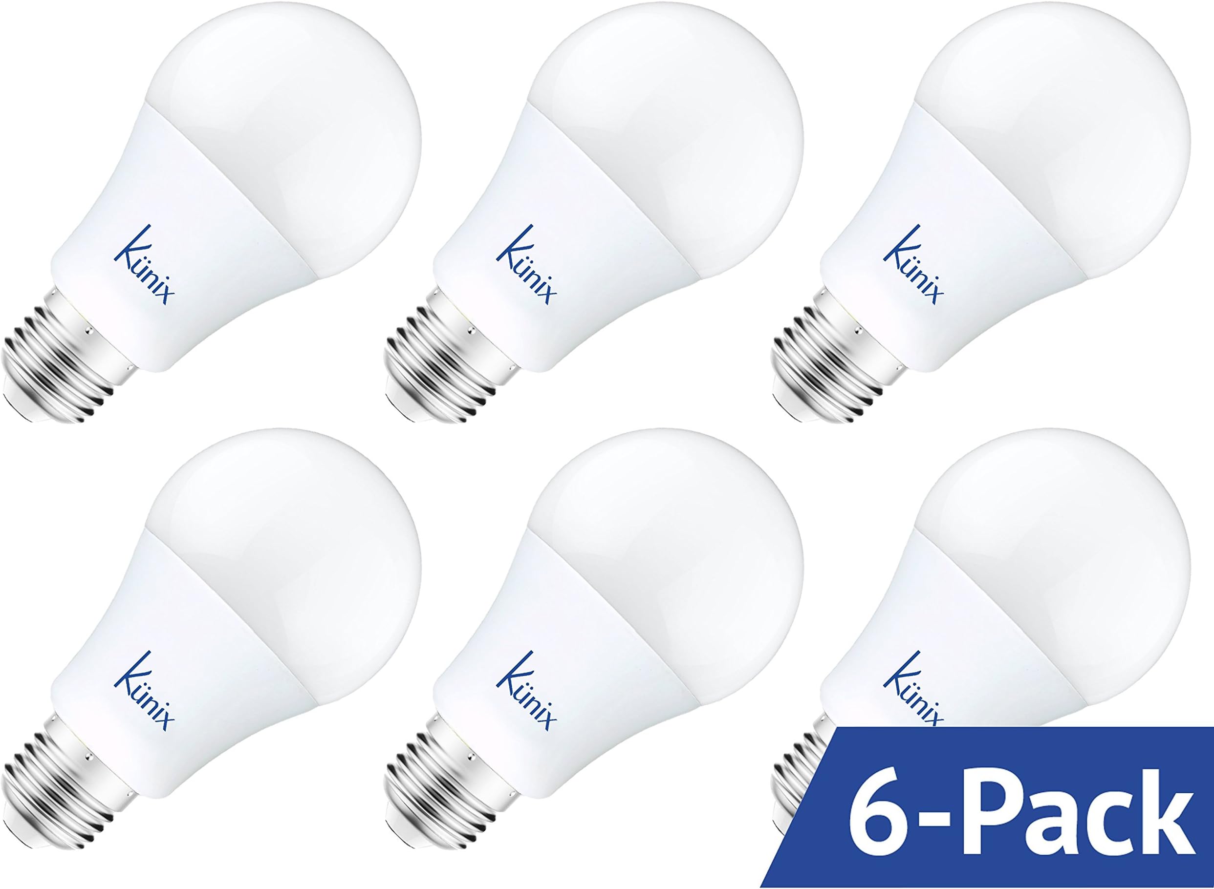 Kunix 6 - Pack of A19 LED Light Bulb Comfortview, 9W (60W Eq.), Soft White Glow (3000K), 800 Lumens, Medium Screw Base (E26), Wide Flood Light Bulb, 120ยฐ Beam Angle, UL and Energy Star Listed