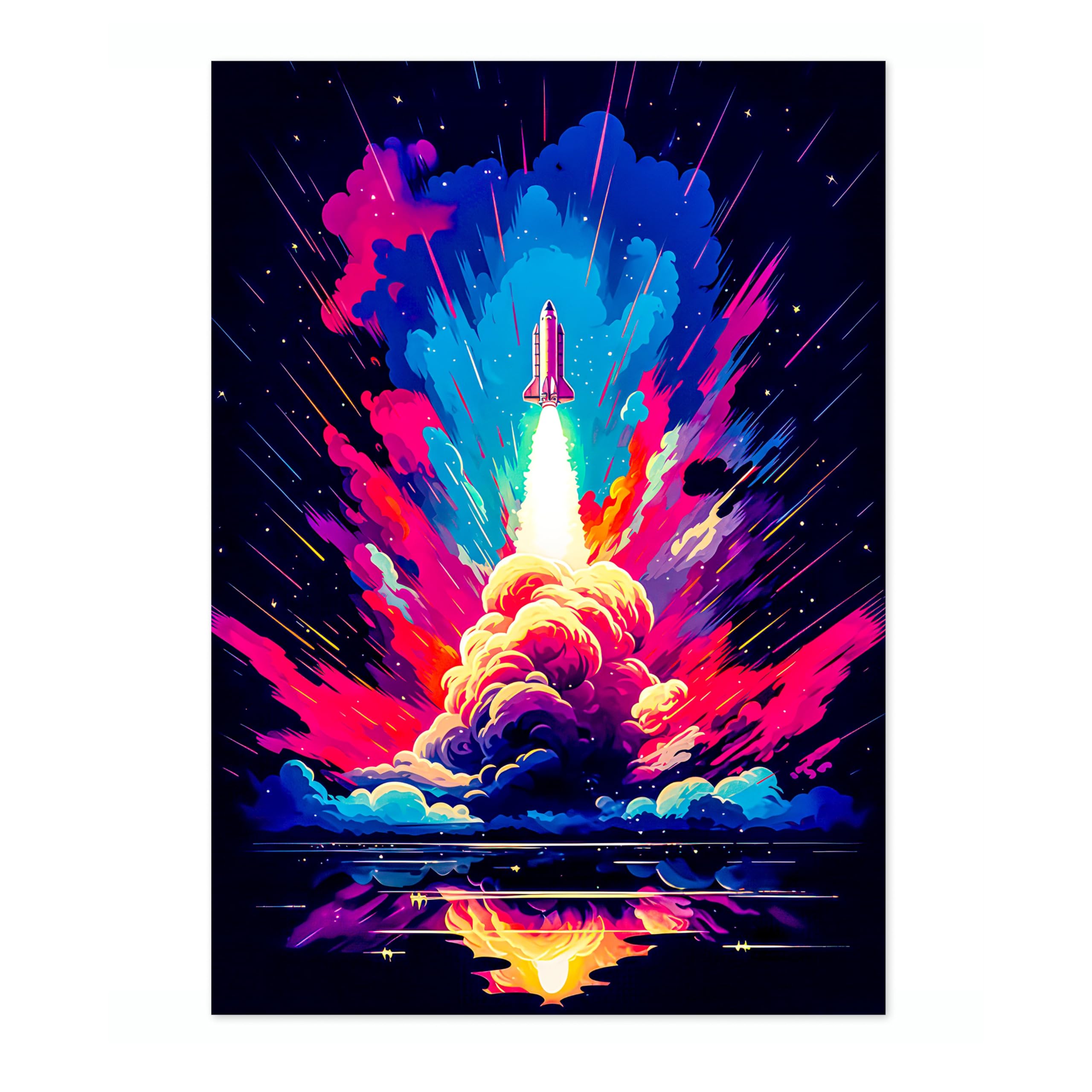 Spaceship Space Poster, Colourful Abstract Astronomy Wall Art Home Decor, Astronaut Planets Print, Archival Matte, A4 (Print Only) - 29.7x21cm — image 1