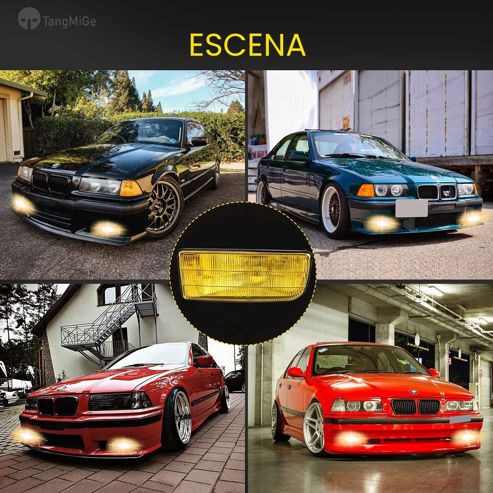 TangMiGe Luces Antiniebla compatible con BMW E36 Serie 3 HB SDN WGN CPE CONV, (318i 318is 318ti 320i 323i 323is 325i 325is 328i 328is M3), Diseño original, 09/1990-08/2000 (Amarillo)