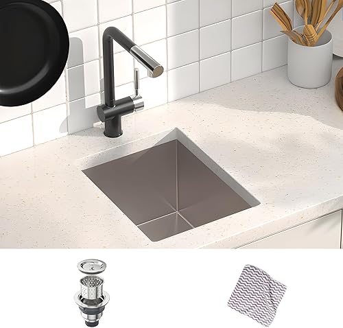 MENSARJOR Fregadero de bar, fregadero de cocina empotrado de 14 x 18 pulgadas, fregadero de acero inoxidable de calibre 16, hecho a mano para