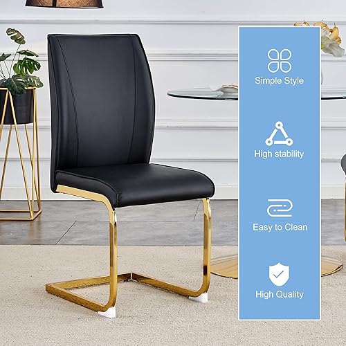 Miniatura 6 de LUSPAZ Juego de 2 sillas de comedor de piel sintética de poliuretano, sillas de comedor modernas con asiento tapizado, patas de metal negro y