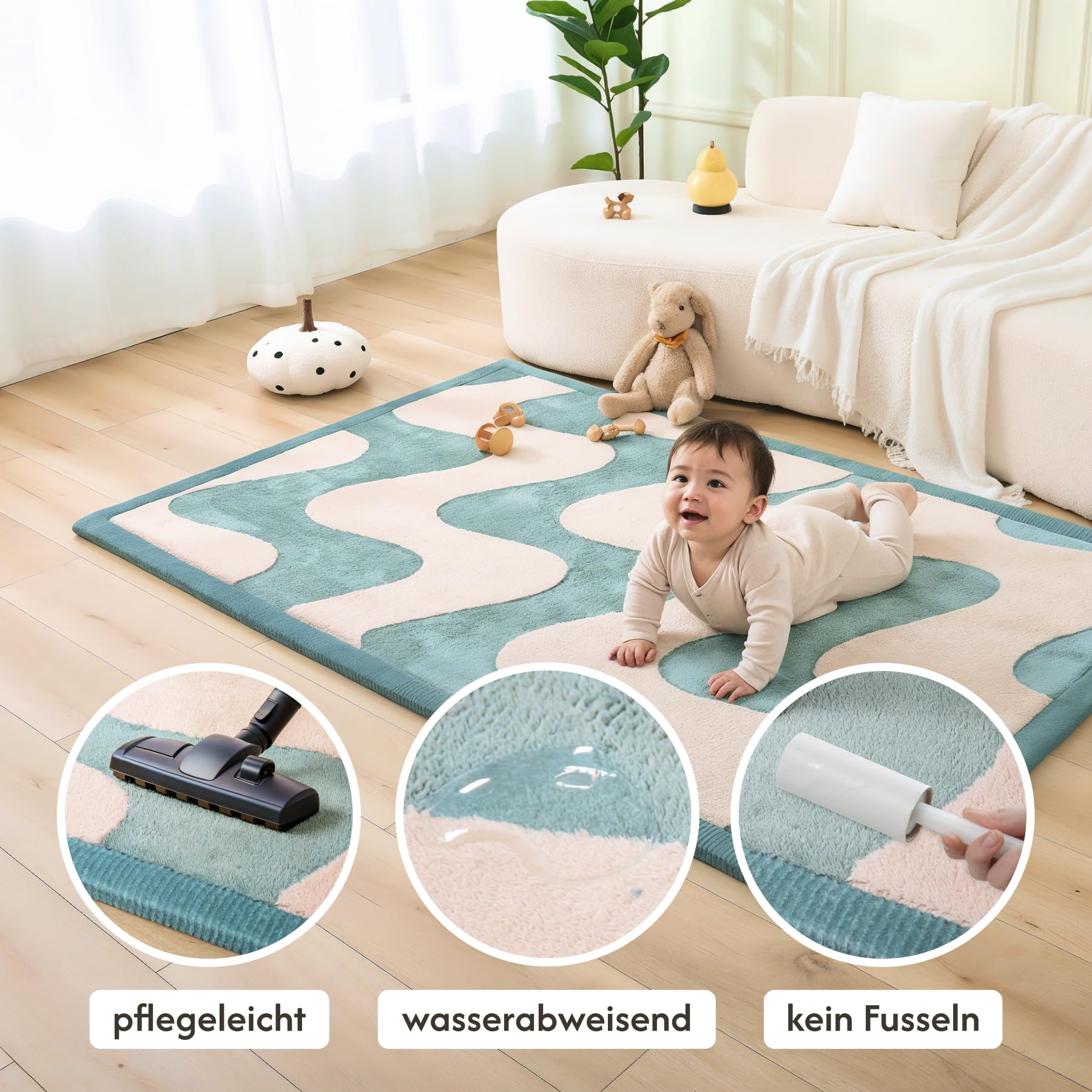 Wolkenweiche Spielmatte Baby 280x200x2,5cm, Wellen, Tatami Matte | Teppich für Kinderzimmer mit hochwertigem Hochdichter Polyurethan – Krabbelmatte Baby mit Rutschfester Unterseite