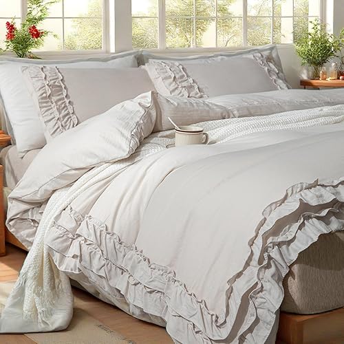 Miniatura 3 de Move Over Juego de edredón de flores tamaño King, 100% algodón lavado, bordado botánico floral, juego de edredón bohemio para niñas y mujeres (King,