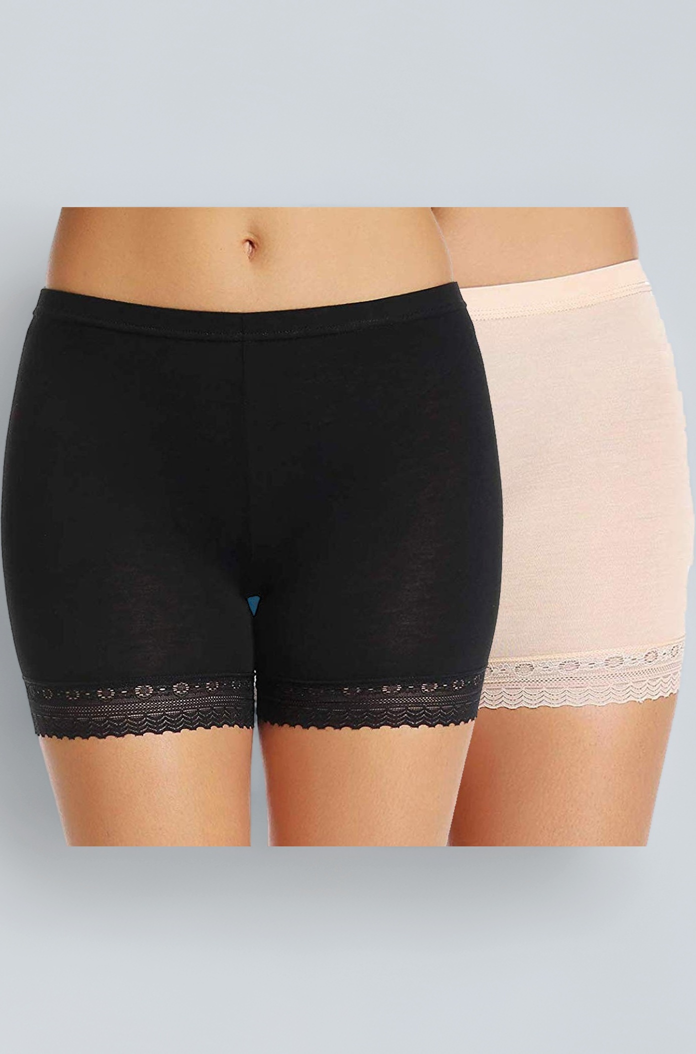 Women's/Girl's Cotton Lycra Shorts With Lace Trim Cycling Shorts/Safety Shorts/Under Skirt Shorts/Night Shorts, Free Size, (Pack Of 2)