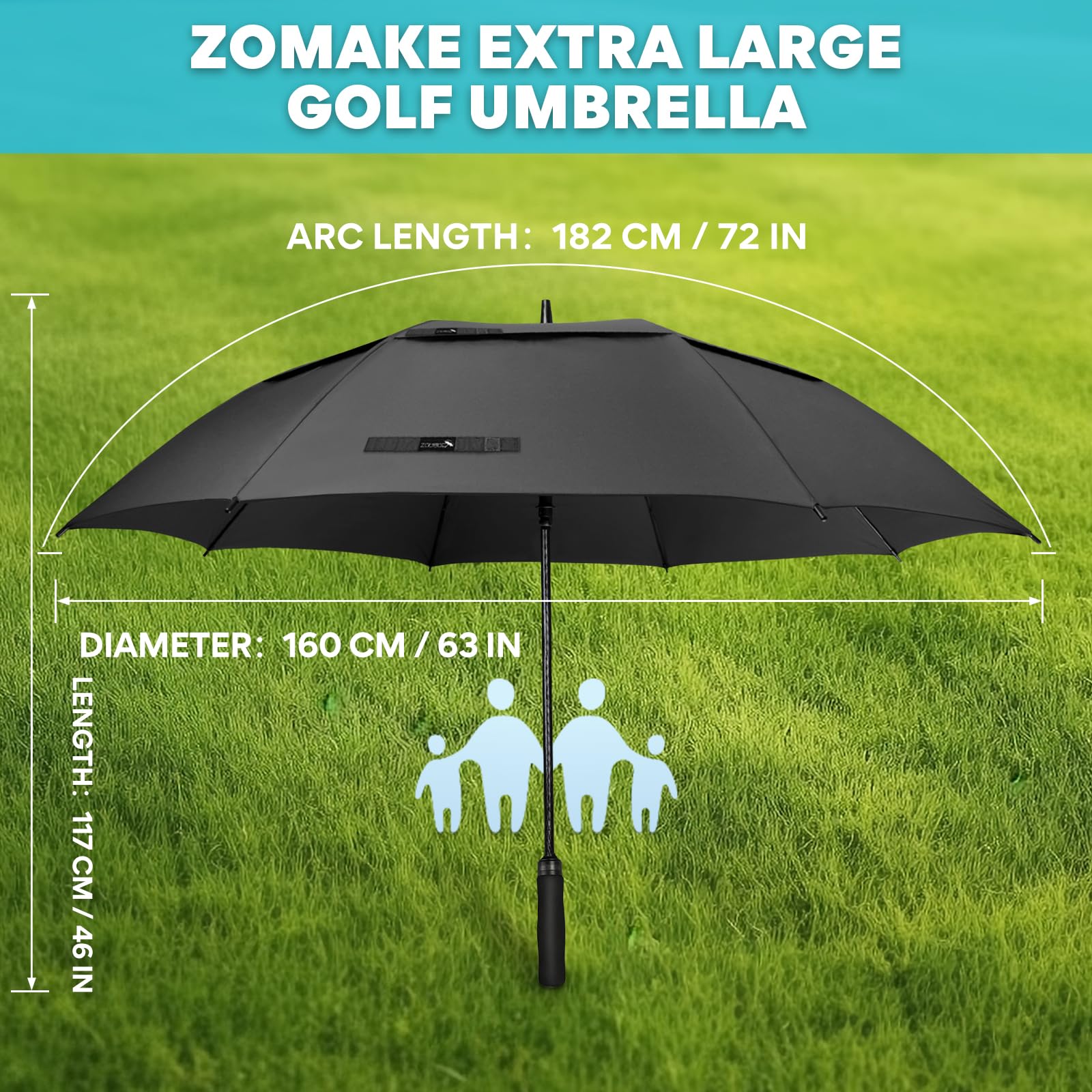ZOMAKE Ombrello da Golf Grande 130/137/157/172/182cm - Automatico Ombrelli Pioggia Grandi Resistente Antivento Con Doppio Baldacchino - Extra Large Umbrella Per Uomo Donna