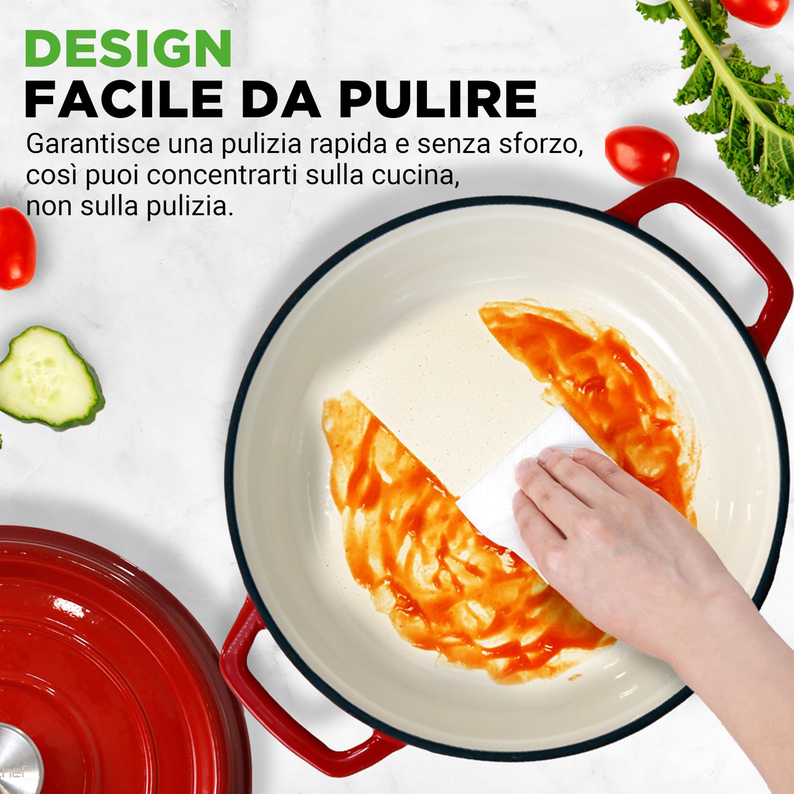 NutriChef Casseruola in Ghisa da 5 Litri, Forno Olandese Antiaderente in Rivestimento Smaltato con Coperchio, Rotonda Cocotte per Cuocere con Ricette, Adatta a Piani di Cottura e Forni a Induzione