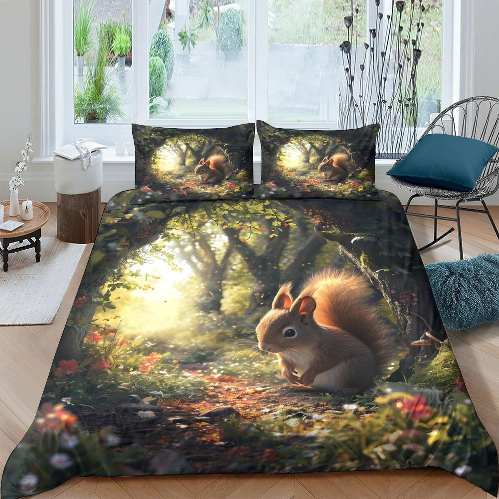 Ctjqhvkz Style-5 3D Printed Forest Squirrel Fitted Sheet Microfiber Soft Woodland Scene Mattress Cover For Bedroom Dorm Decor Single（135X200cm）