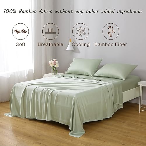Miniatura 3 de Juego de sábanas de tamaño matrimonial, rayón derivado del bambú, juego de sábanas refrescantes, bolsillo profundo de hasta 16 pulgadas, 4 piezas