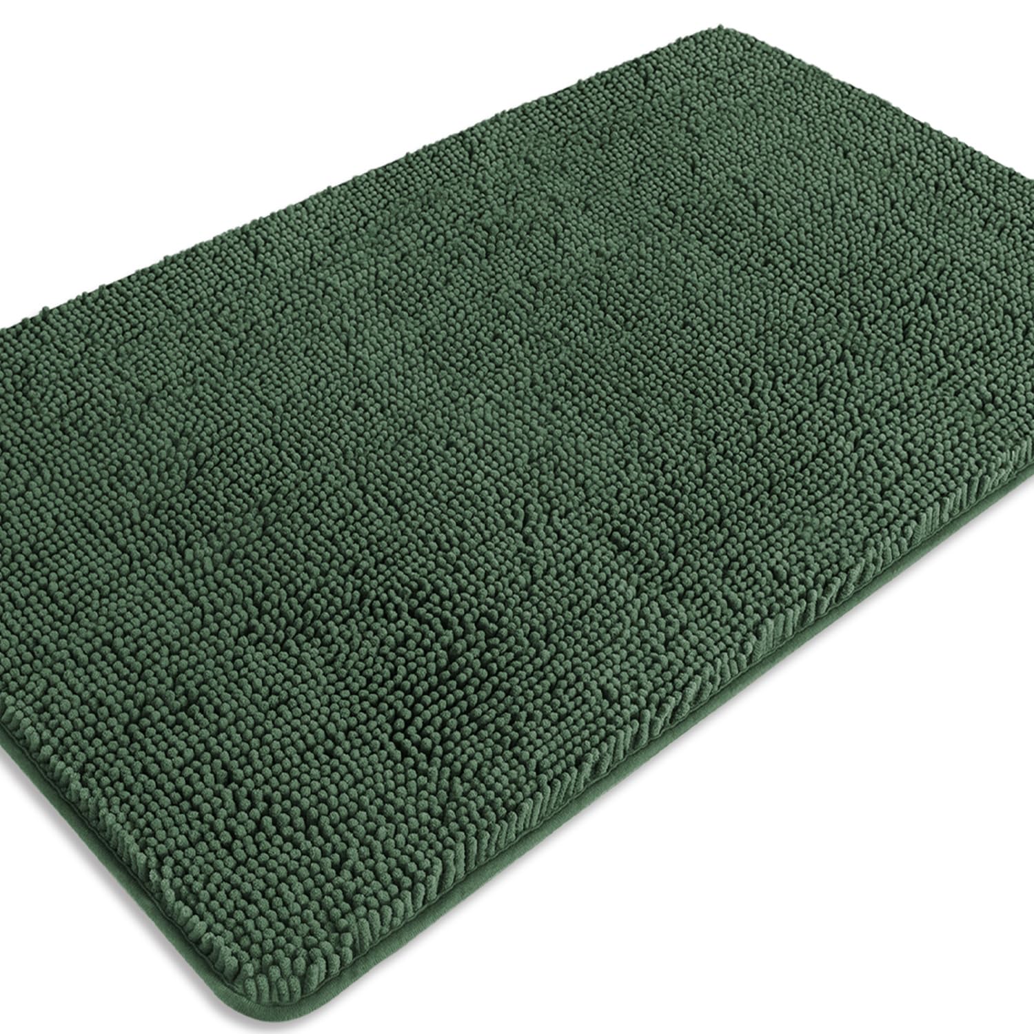 PureSwan Hunter Green Bathroom Rugs – Absorbent and Washable Bath Mat, Non-Slip, Thick Soft Chenille Bath Rugs for Bathroom Floor, Shower, Sink - 26"