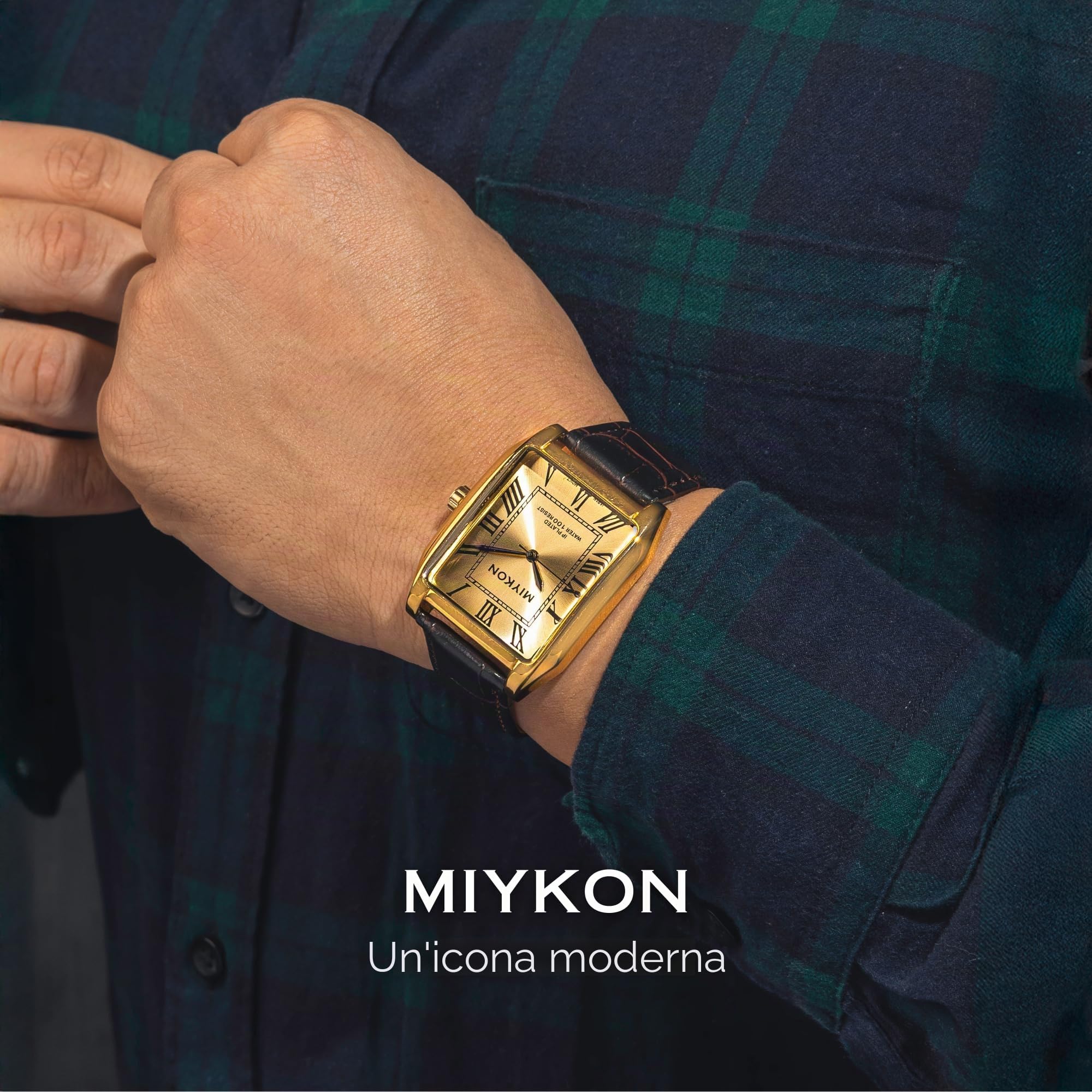 Miykon Orologio vintage da uomo, analogico, quadrato, con cinturino in vera pelle, per abiti classici, vetro lucidato agli ioni, resistente ai graffi, al quarzo giapponese, impermeabile fino a 30,5 m