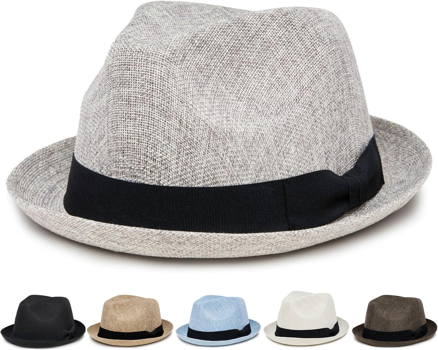 Funky Junque Men’s Fedora Hat – Classic Pork Pie Style Sun Hats for Men, Lightweight Imitation Linen Boater Porkpie Fedoras