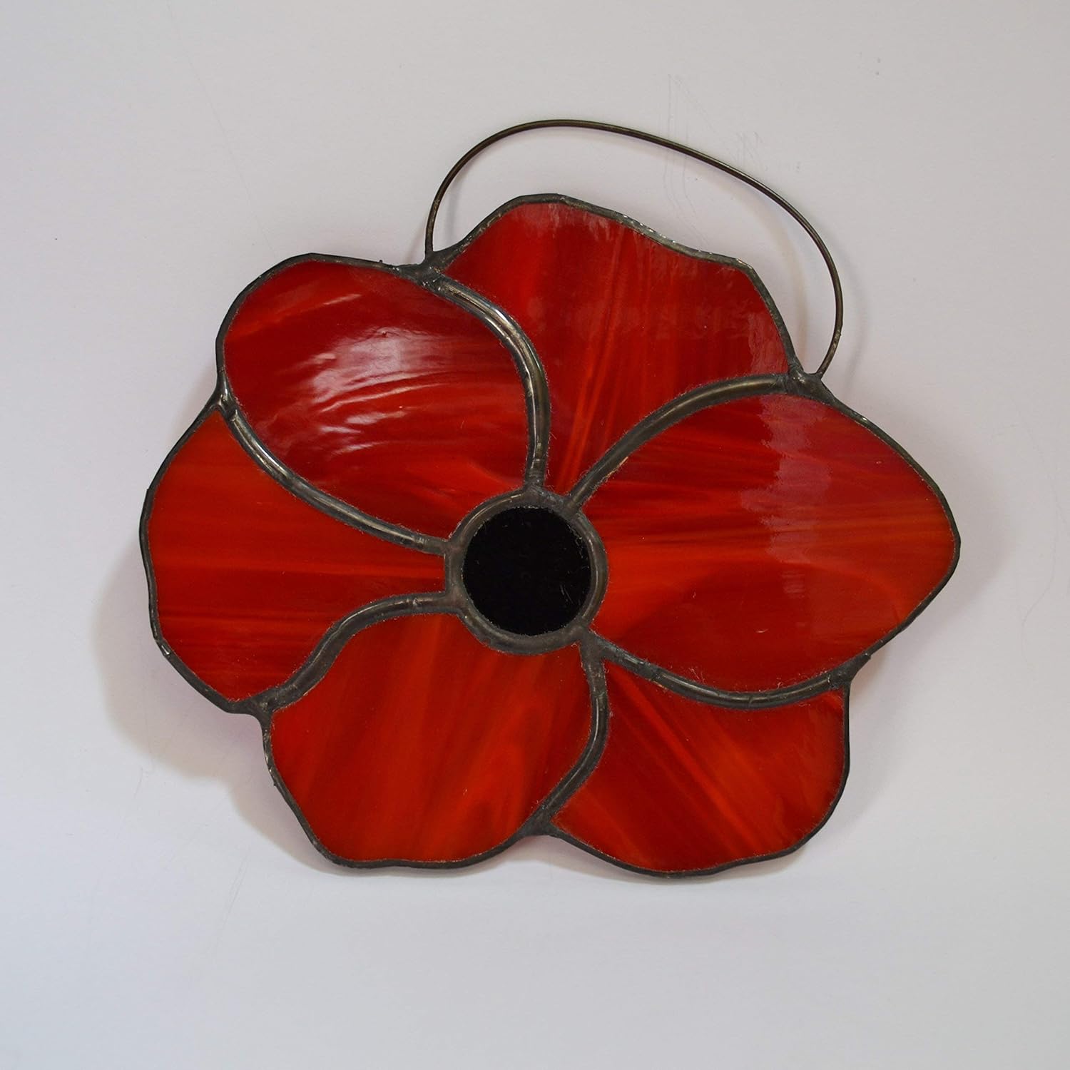 Red Poppy Stained Glass Suncatcher for Window Hanging or Wall Decor – Beautiful Flower Sun Catcher