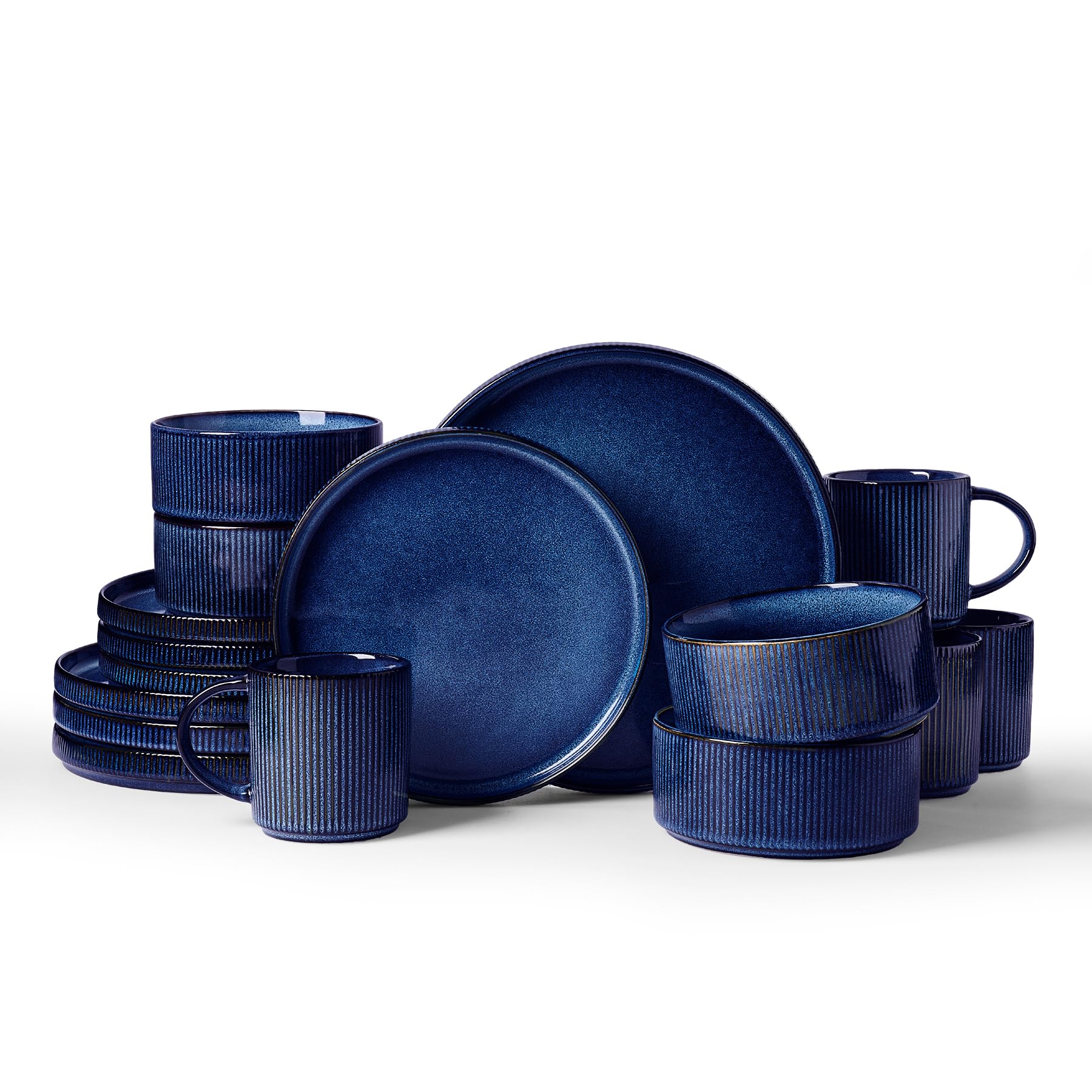 Famiware Star Dinnerware Sets with Mugs, Ceramic Plates and Bowls Set for 4