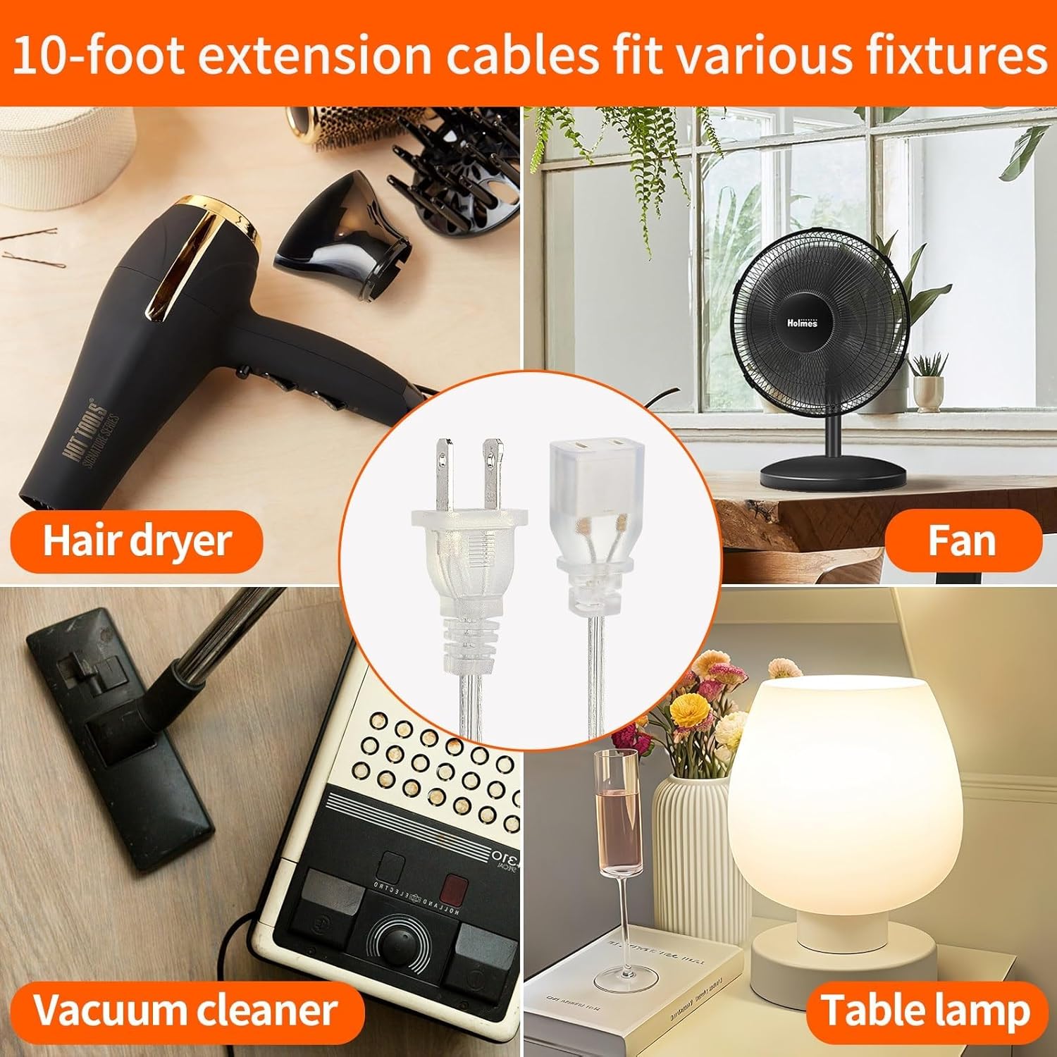 Clear Extension Cord 4ft - UL/ETL Certified 2 Prong Short Extension Cords, Lightweight & Tangle-Free Invisible Extension Cord, Polarized Male to Female Clear Extension Cords (1 Pack)