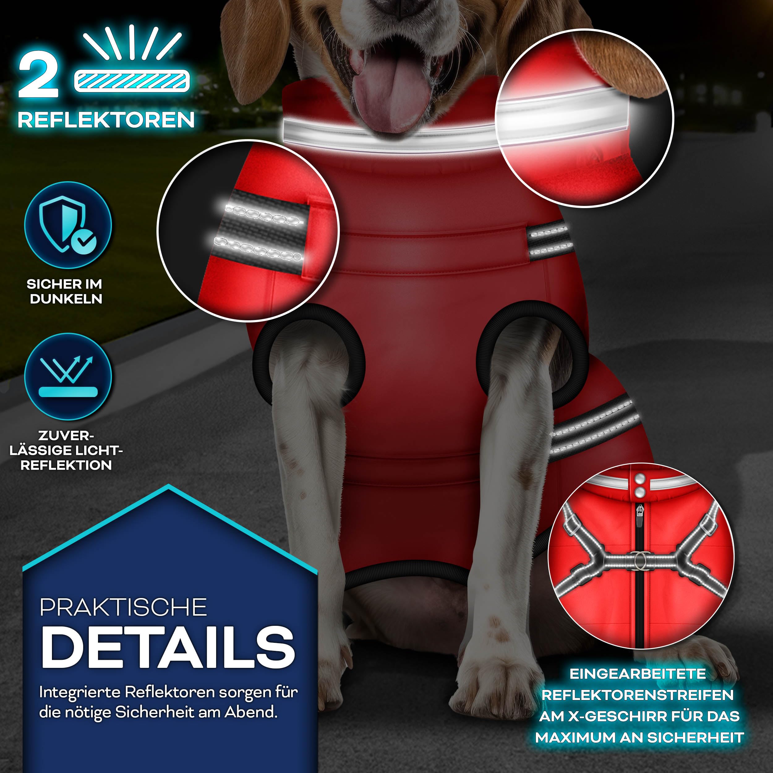 TRESKO® Hundejacke Winter mit Reflektoren mit 15 Stück Kotbeutel + Spender | Hunderegenmantel wasserdicht | Hundemantel mit Geschirr | Hunde Winterweste gefüttert für kleine, mittelgroße und große Hunde
