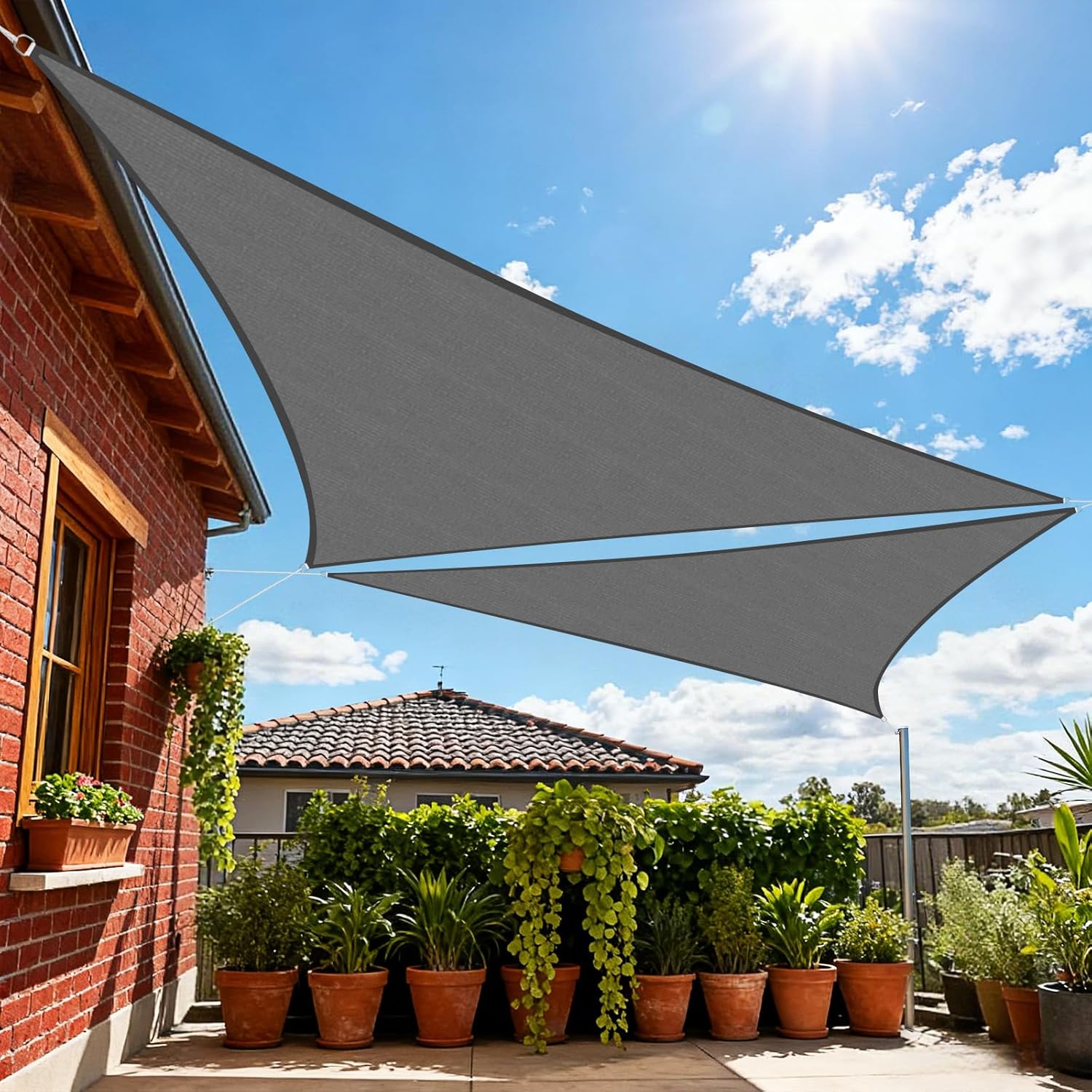 Amagenix Shade Sail 24'X24'X33.9' Triangle Dark Grey UV Block Breathable Sun Shade Canopy for Outdoor Patio Garden Deck Backyard, Customizable