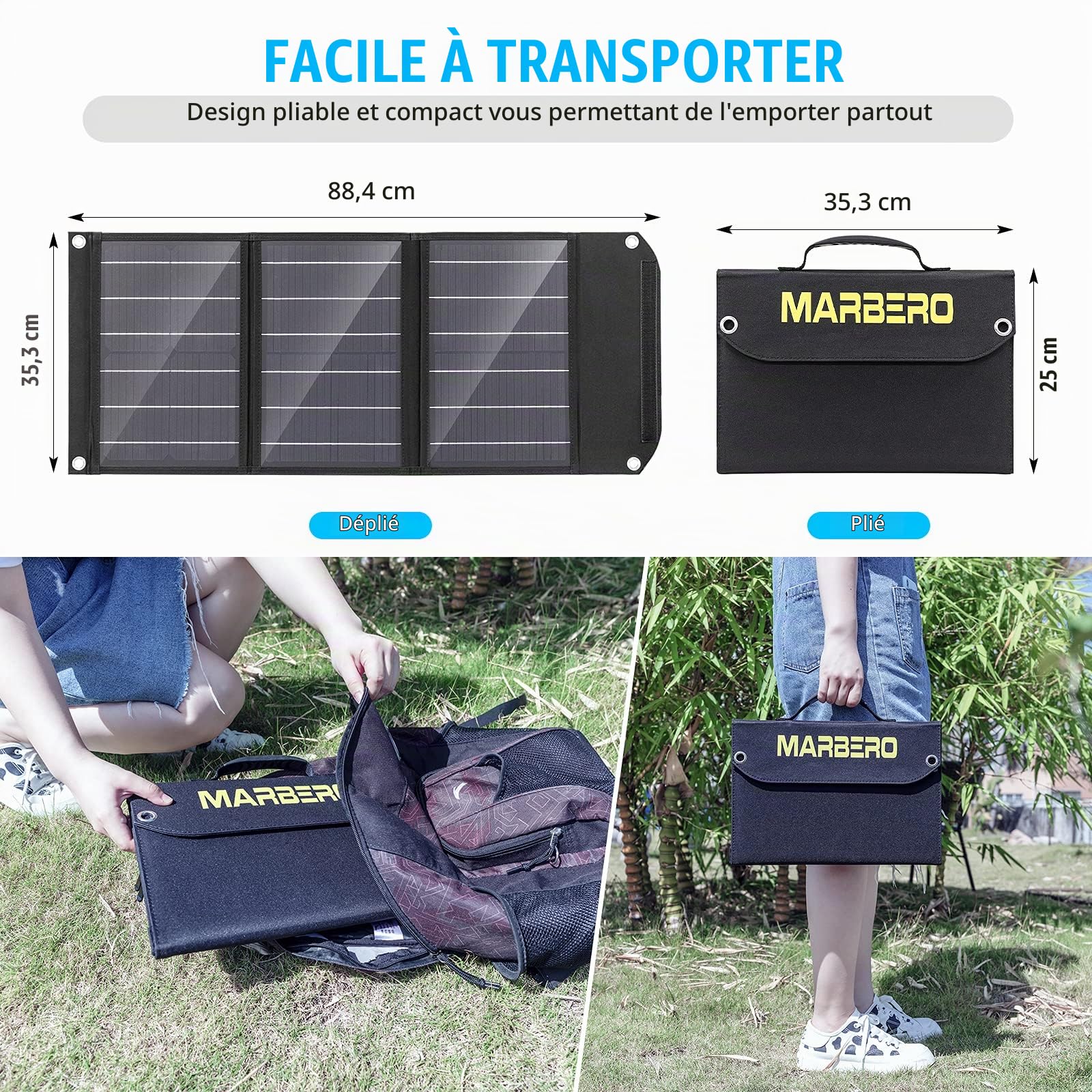 MARBERO 24.000mAh Groupe Électrogène Portable avec Panneau Solaire Pliable 30W et Sac de Transport, 88.8Wh Power Bank avec Prise AC 120W (Pic), Générateur Solaire avec Panneau Inclus pour Camping