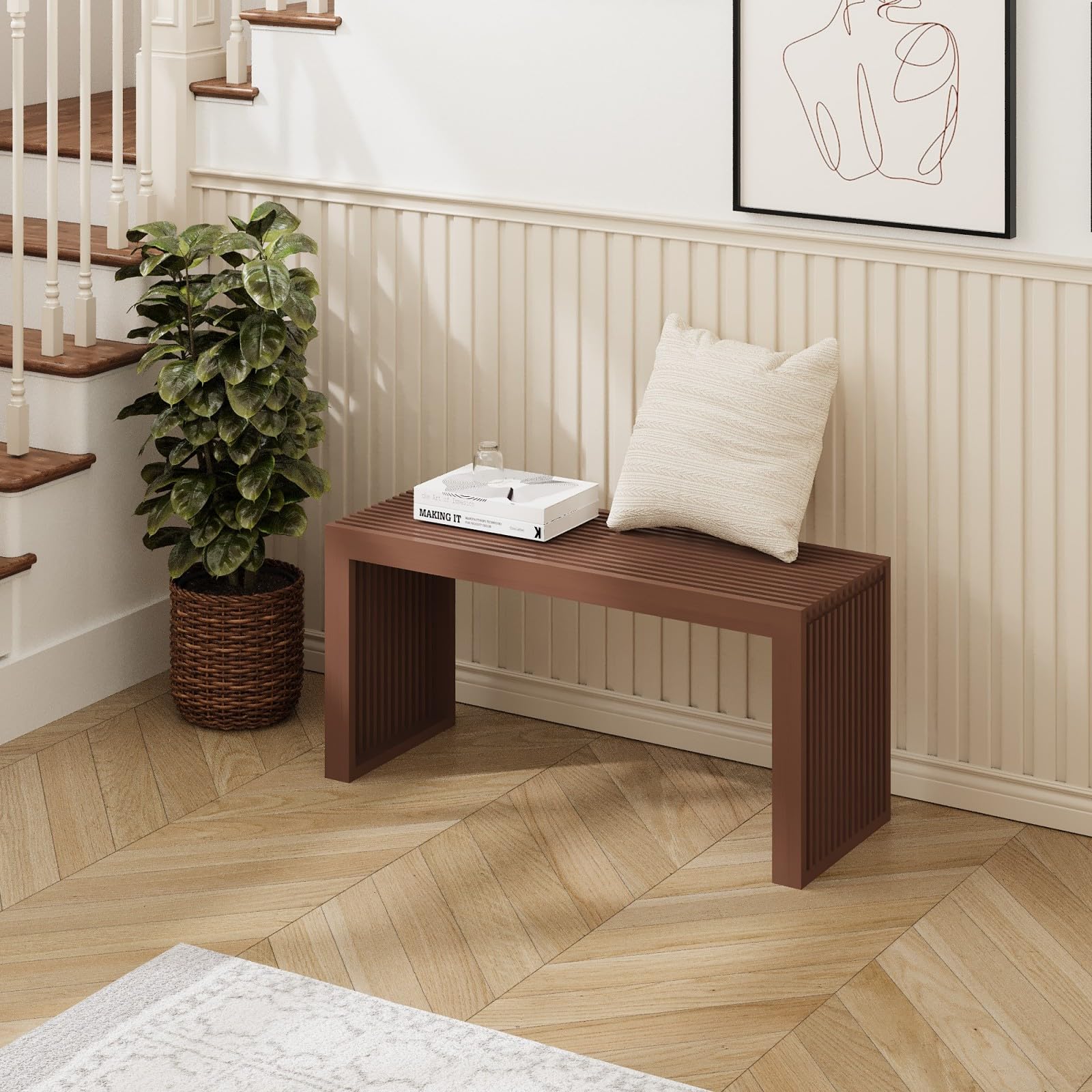 APRTAT Bamboo Dining Bench 35 Inch Indoor Wooden Shoe Benches for Entryway | Entryway Shoe Rack Bench.,Solid Bamboo Benches,for Living Room, Hallway, Bedroom, Bathroom,Easy Assemble,Slatted Design,