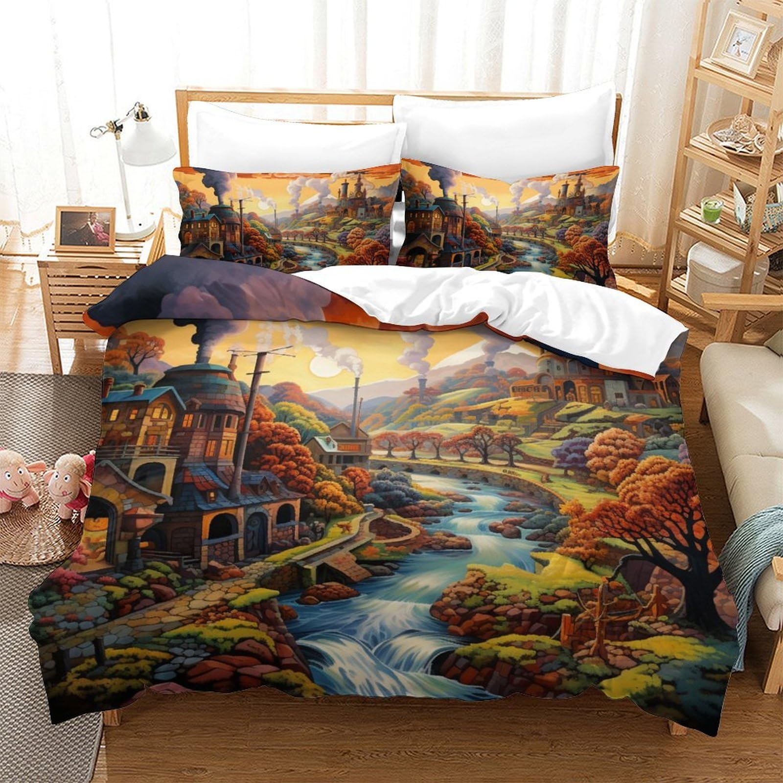 Housse de couette chalet montagne 200x200 zippée pour éviter la couette qui glisse