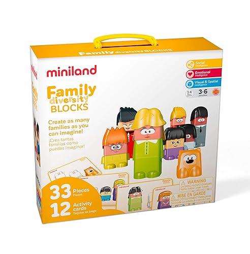 Miniatura 2 de Miniland Juego de bloques de diversidad familiar para niños de 3 a 6 años. 33 piezas, 12 hojas de actividades y 1 folleto. Compatible con