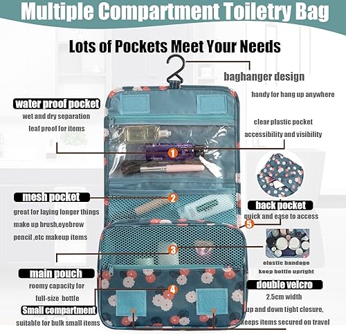 Miniatura 4 de L&FY - Neceser de viaje multifunción para cosméticos y maquillaje, organizador de lavado, Azul (Blue Flower)), 6792616