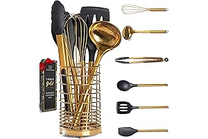 Thyme and Table 7-Piece Black and Gold Kitchen Utensil Set with Holder