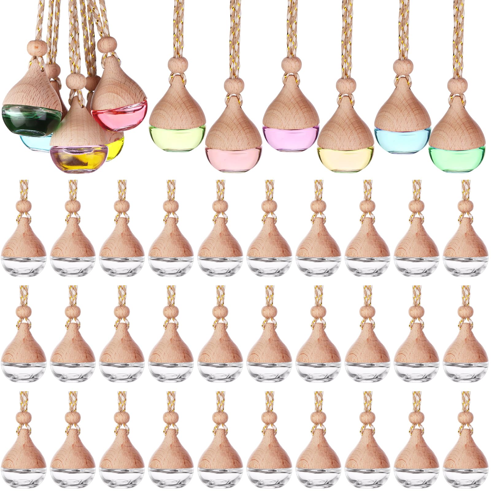 60 Pcs Hanging Car Air Freshener Car Diffuser Bottle Empty Glass Perfume Bottles Air Freshener Diffuser Bottle Pendant for Essential Oils Fragrance